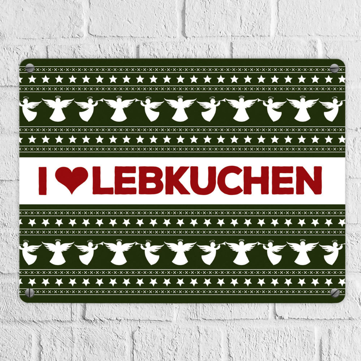 I love Lebkuchen Metallschild mit Weihnachtsmuster Motiv - Weihnachten herz Advent Engel Punkte Sterne