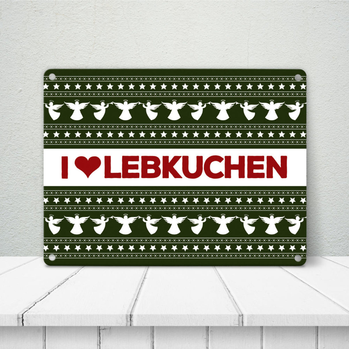I love Lebkuchen Metallschild mit Weihnachtsmuster Motiv - Weihnachten herz Advent Engel Punkte Sterne