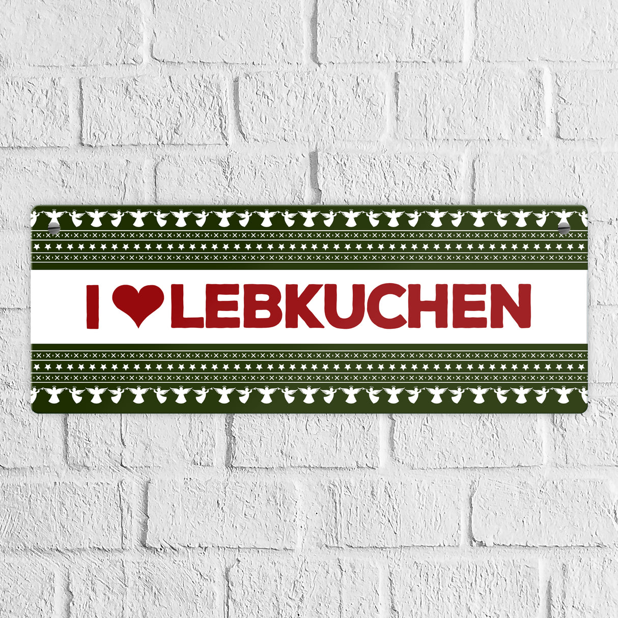 I love Lebkuchen Metallschild mit Weihnachtsmuster Motiv - Weihnachten Herz Engel Punkte Sterne