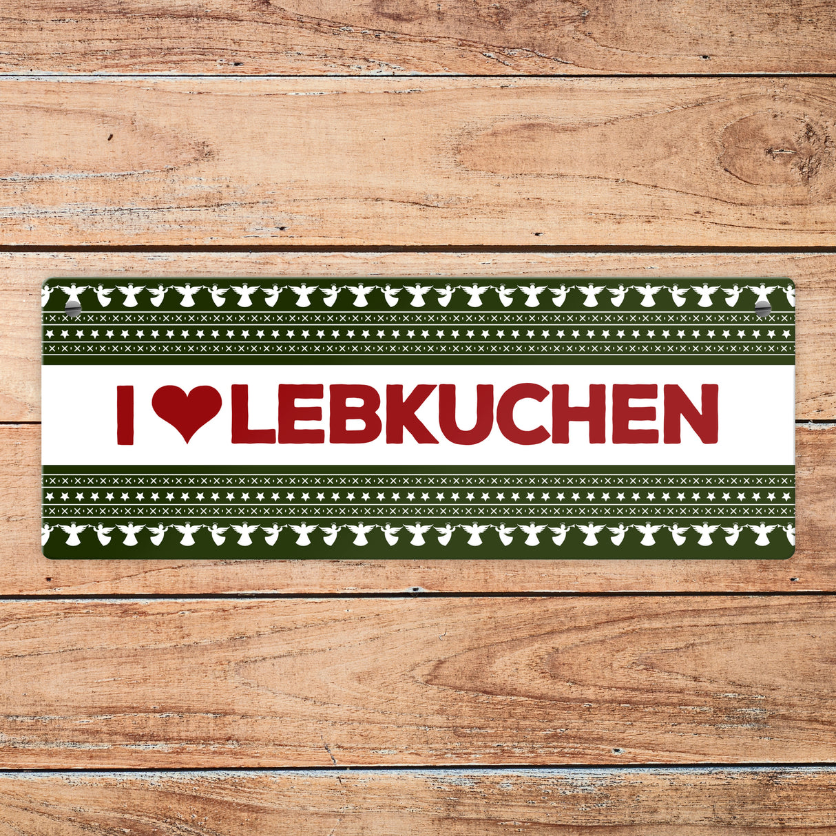 I love Lebkuchen Metallschild mit Weihnachtsmuster Motiv - Weihnachten Herz Engel Punkte Sterne