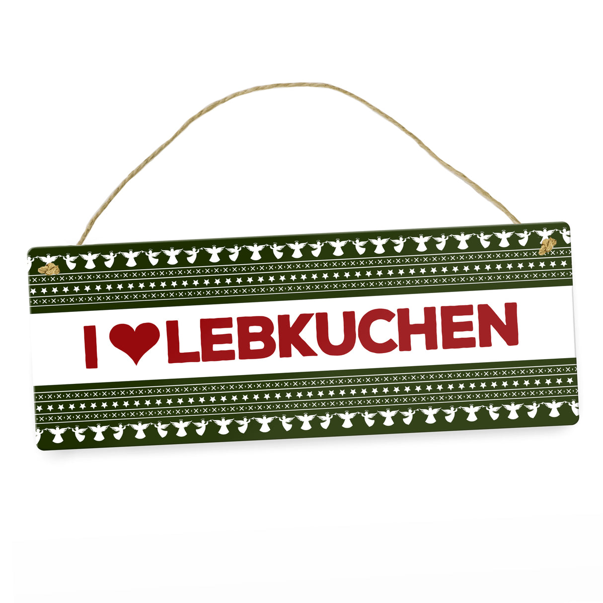 I love Lebkuchen Metallschild mit Weihnachtsmuster Motiv - Weihnachten Herz Engel Punkte Sterne