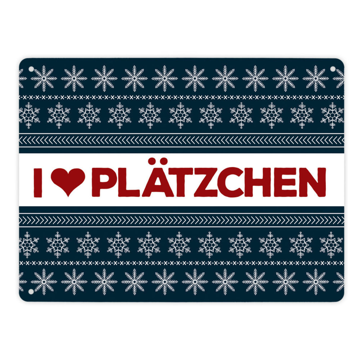 I love Plätzchen Metallschild mit Weihnachtsmuster Motiv - Weihnachten Herz Sterne Schnee Punkte Muster