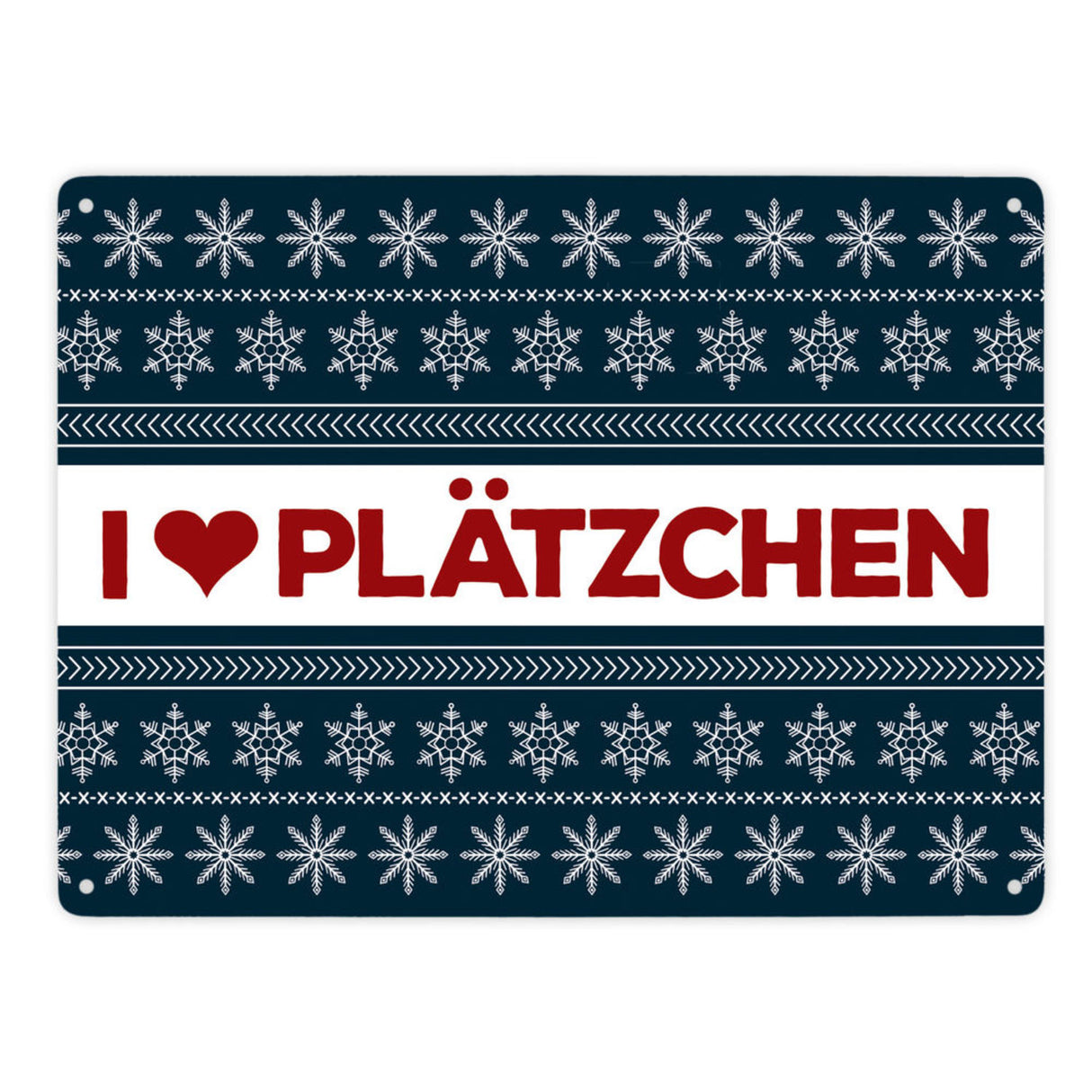 I love Plätzchen Metallschild mit Weihnachtsmuster Motiv - Weihnachten Herz Sterne Schnee Punkte Muster