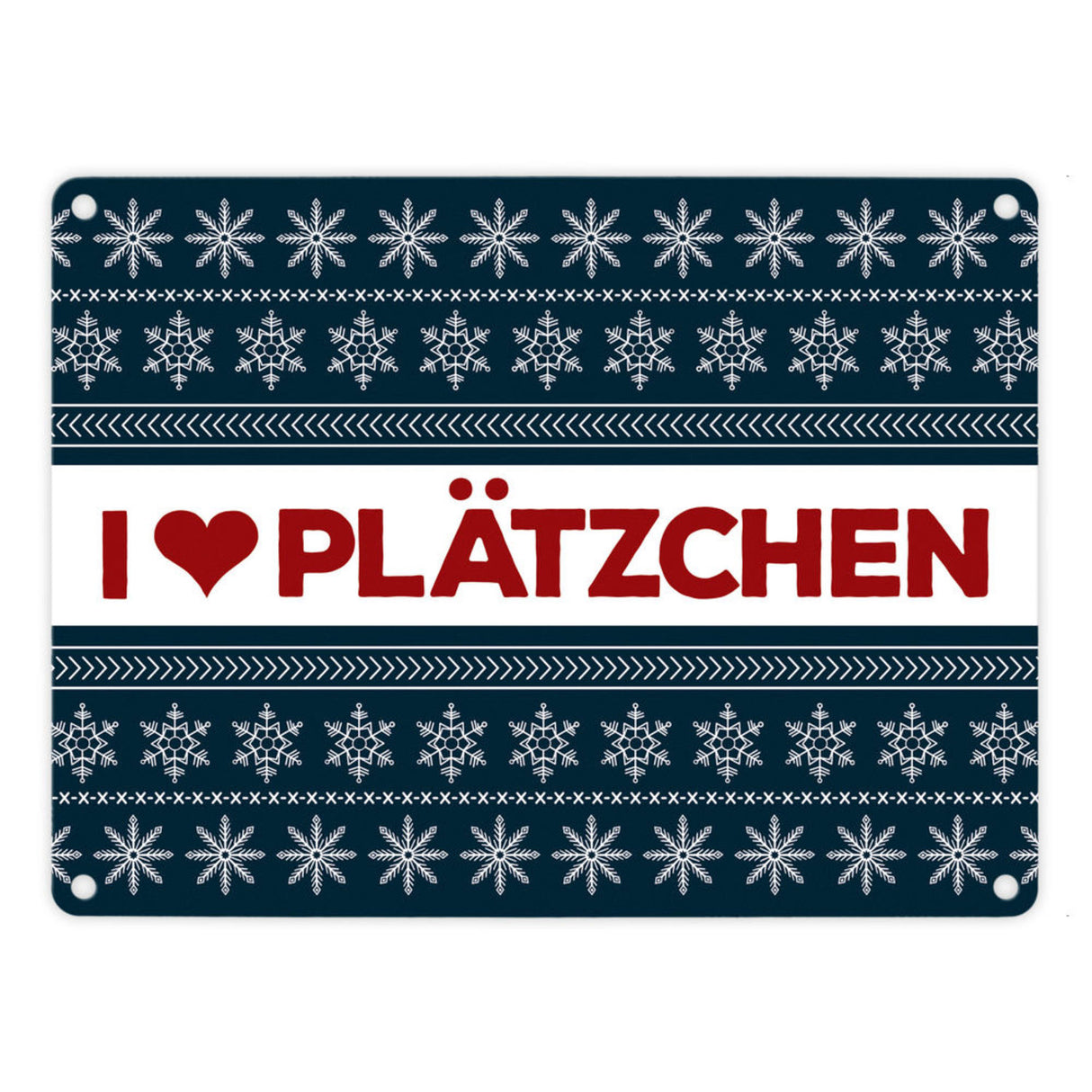 I love Plätzchen Metallschild mit Weihnachtsmuster Motiv - Weihnachten Herz Sterne Schnee Punkte Muster