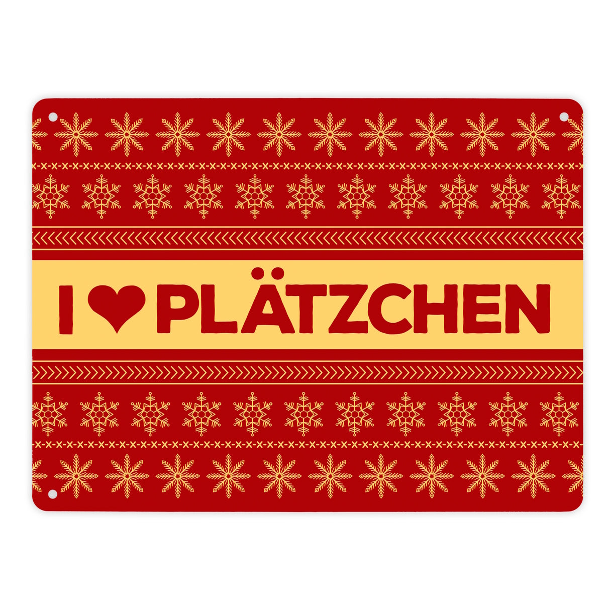 I love Plätzchen Metallschild mit Weihnachtsmuster Motiv - Weihnachten Herz Sterne Schnee Punkte Muster