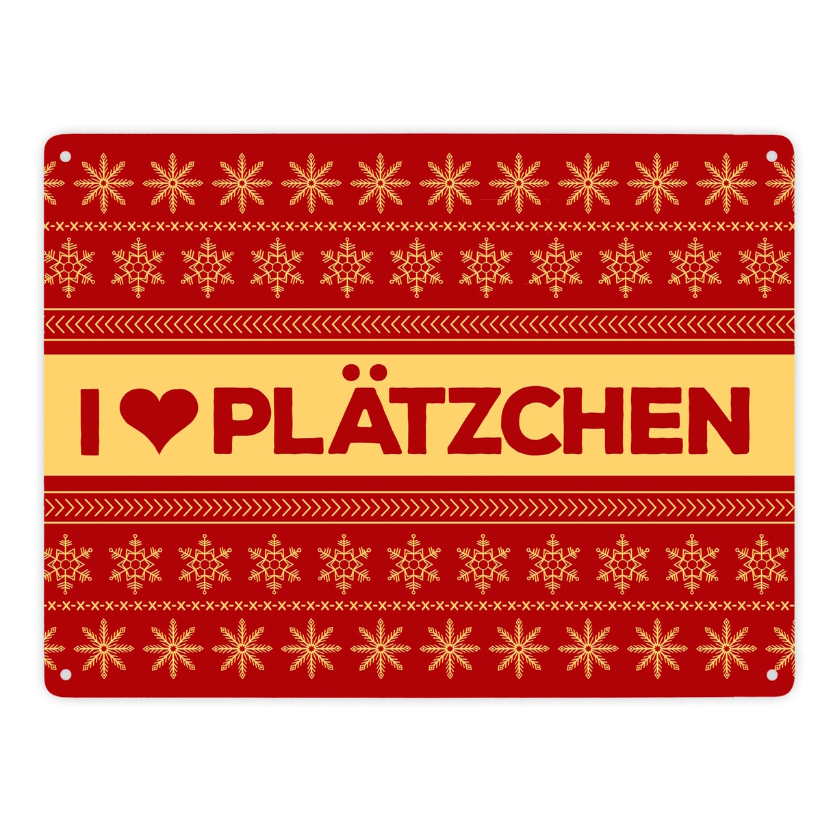 I love Plätzchen Metallschild mit Weihnachtsmuster Motiv - Weihnachten Herz Sterne Schnee Punkte Muster