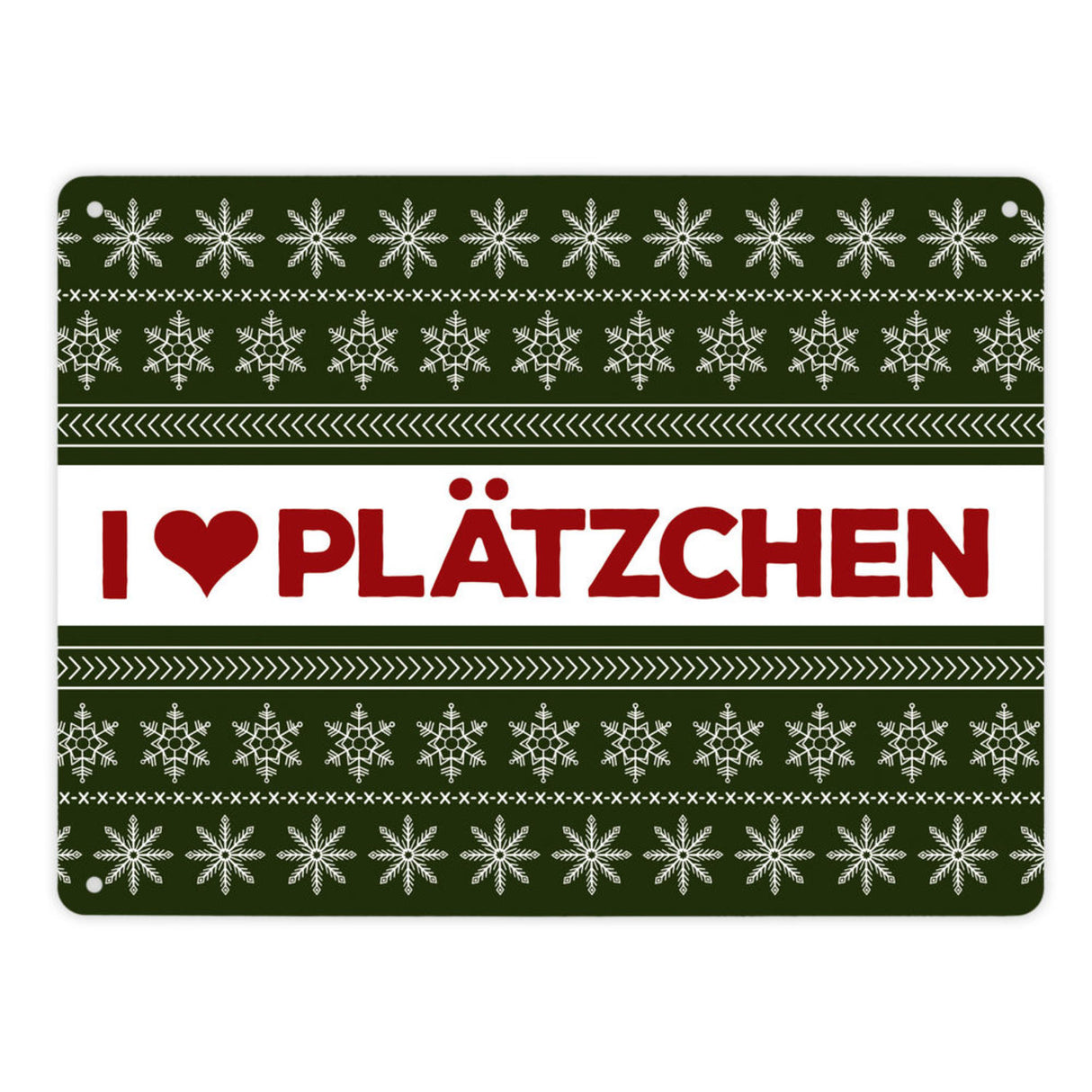 I love Plätzchen Metallschild mit Weihnachtsmuster Motiv - Weihnachten Herz Sterne Schnee Punkte Muster