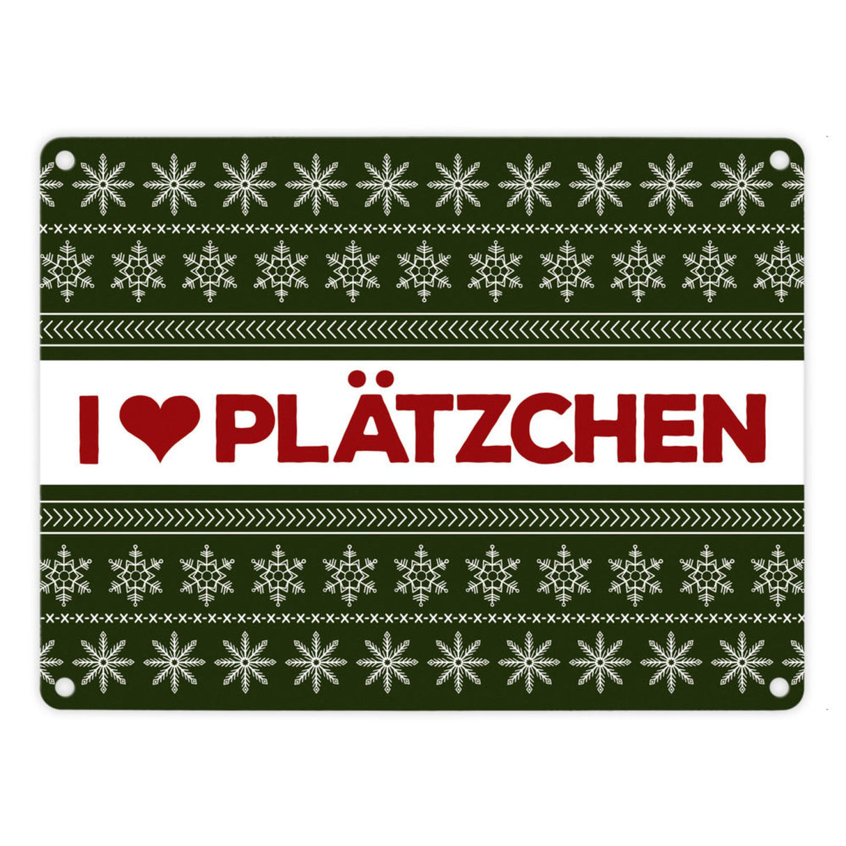 I love Plätzchen Metallschild mit Weihnachtsmuster Motiv - Weihnachten Herz Sterne Schnee Punkte Muster