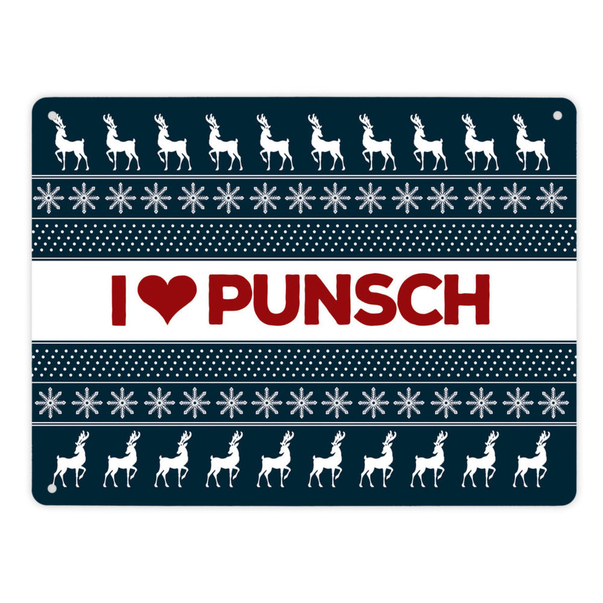 I love Punsch Metallschild mit Weihnachtsmuster Motiv - Weihnachten Herz Rentier Sterne Schnee Punkte Muster