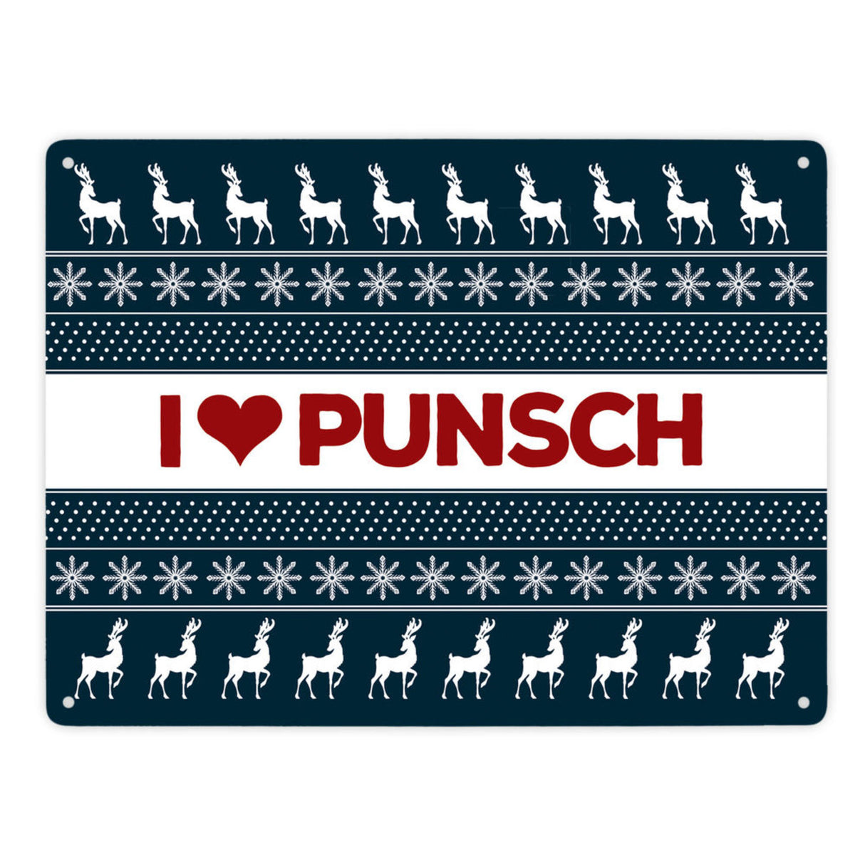 I love Punsch Metallschild mit Weihnachtsmuster Motiv - Weihnachten Herz Rentier Sterne Schnee Punkte Muster