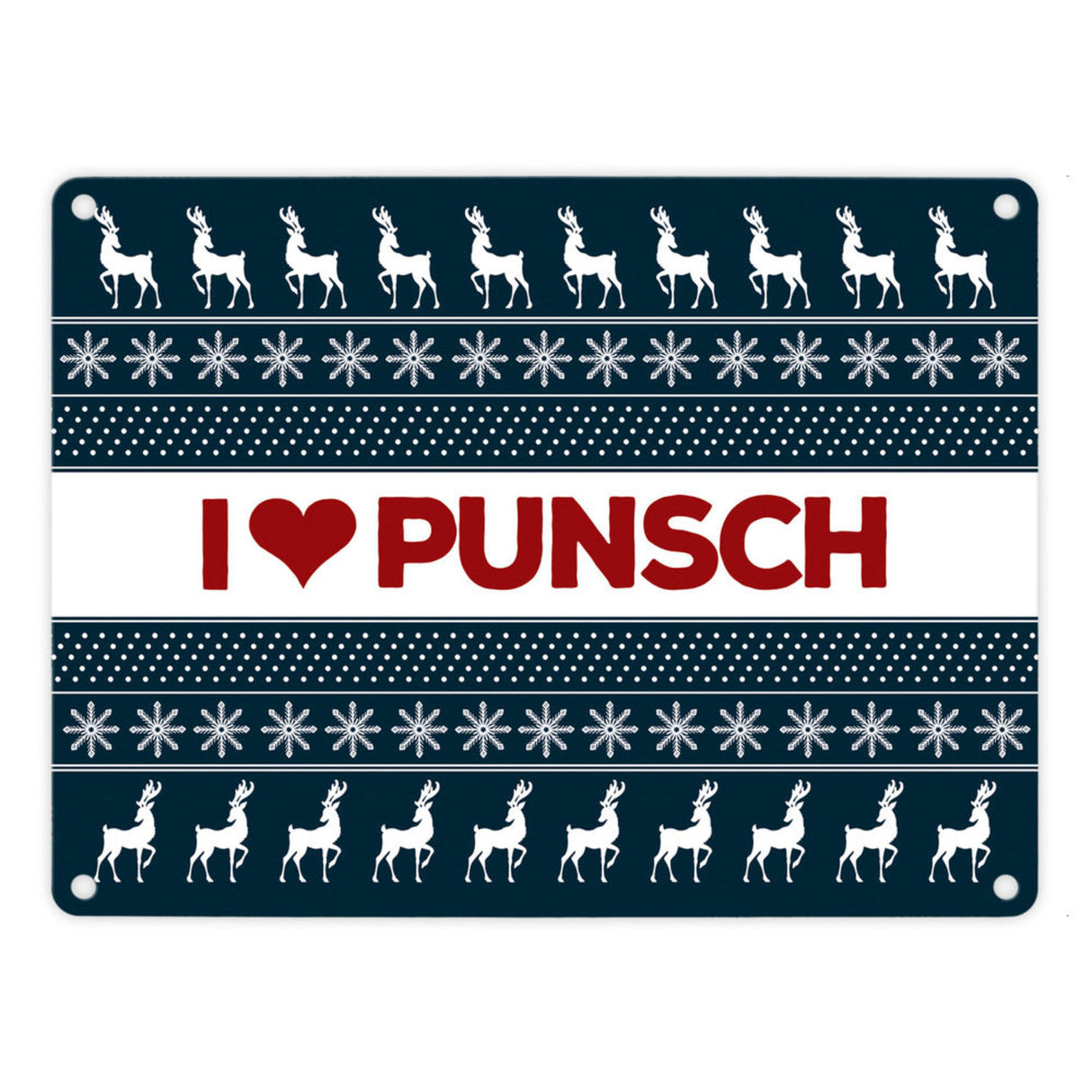 I love Punsch Metallschild mit Weihnachtsmuster Motiv - Weihnachten Herz Rentier Sterne Schnee Punkte Muster