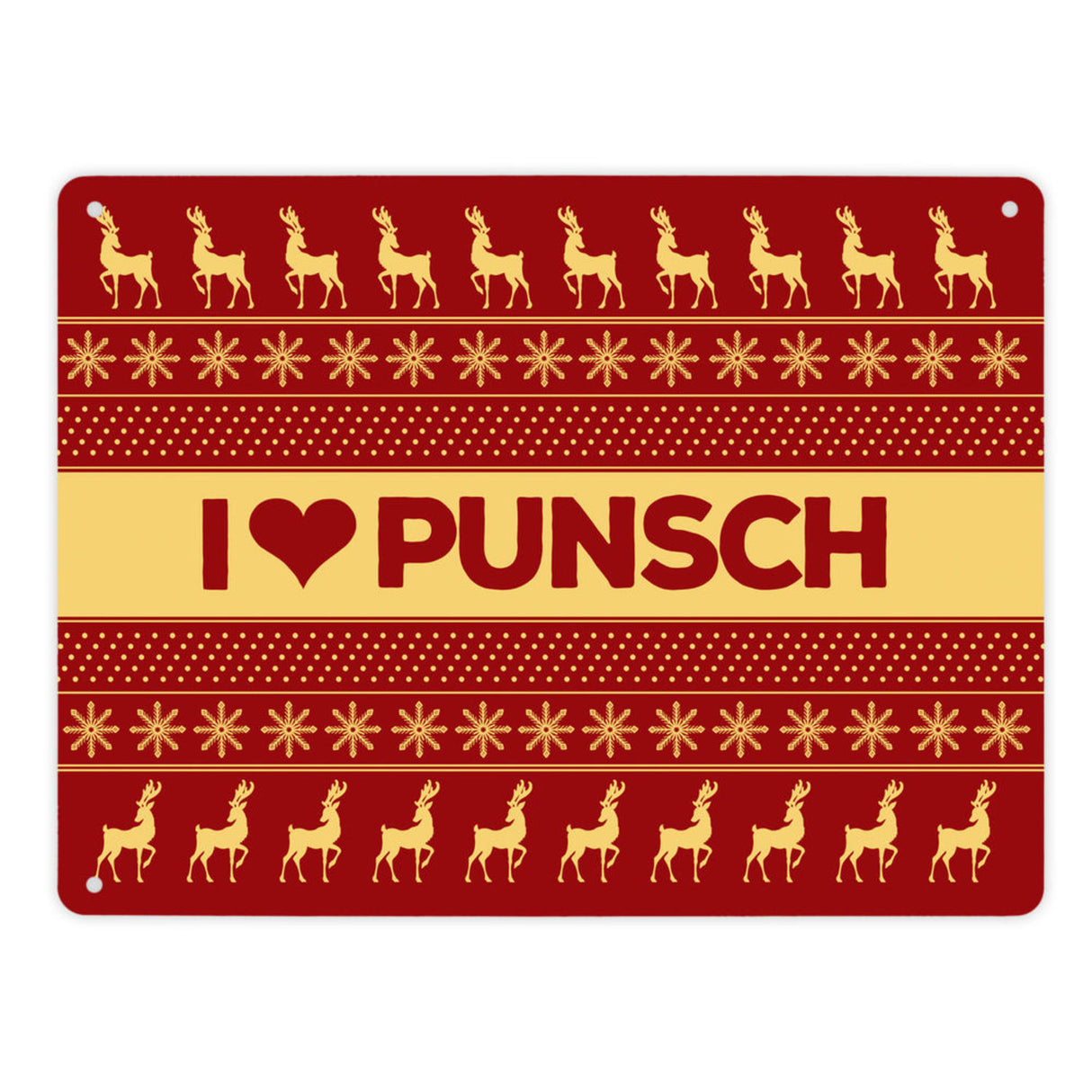 I love Punsch Metallschild mit Weihnachtsmuster Motiv - Weihnachten Herz Rentier Sterne Schnee Punkte Muster