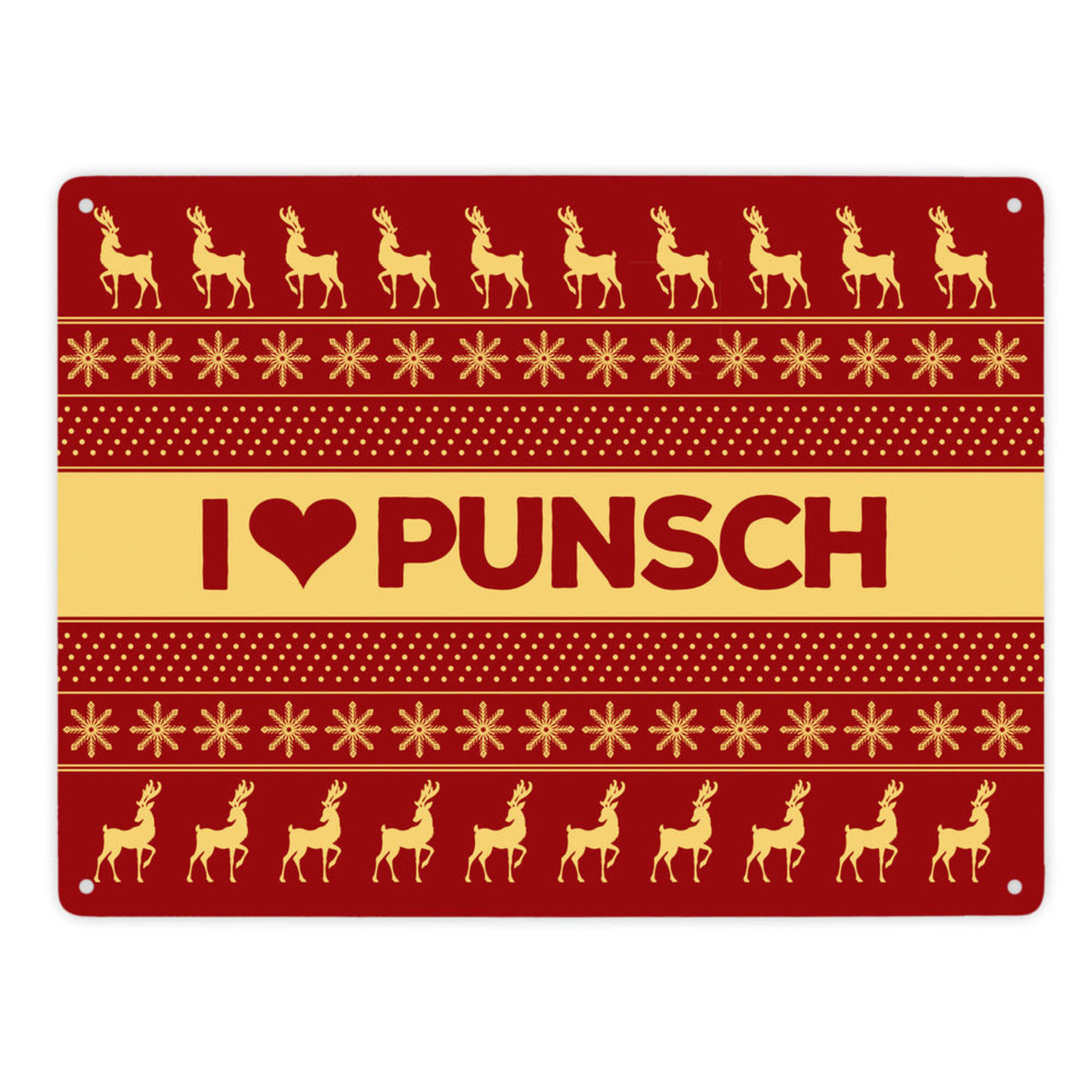 I love Punsch Metallschild mit Weihnachtsmuster Motiv - Weihnachten Herz Rentier Sterne Schnee Punkte Muster