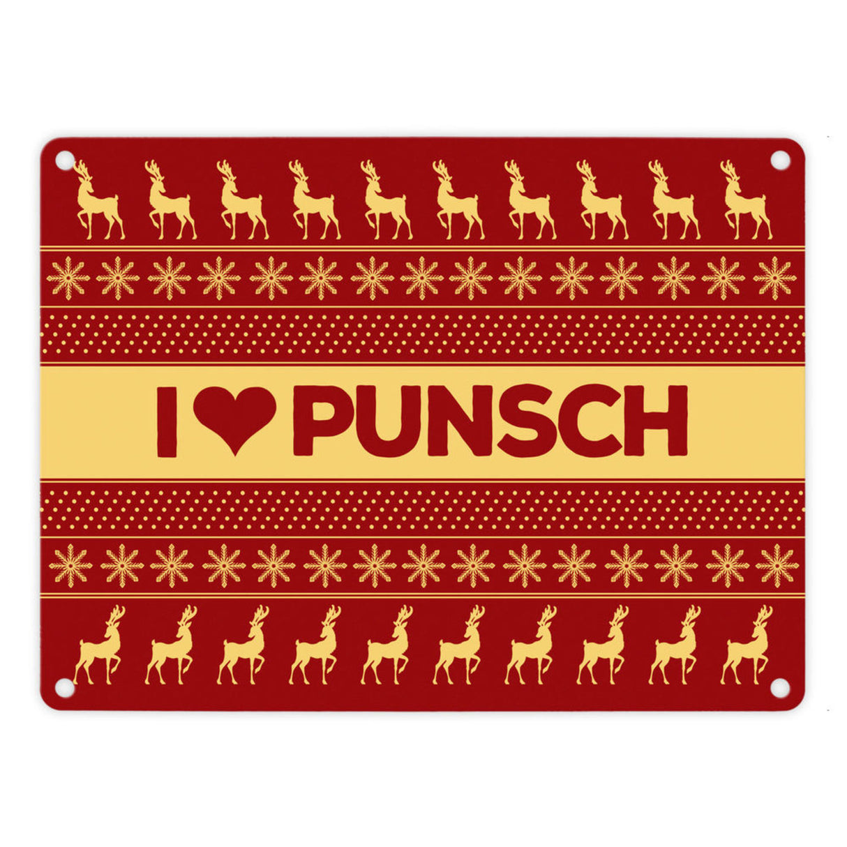 I love Punsch Metallschild mit Weihnachtsmuster Motiv - Weihnachten Herz Rentier Sterne Schnee Punkte Muster
