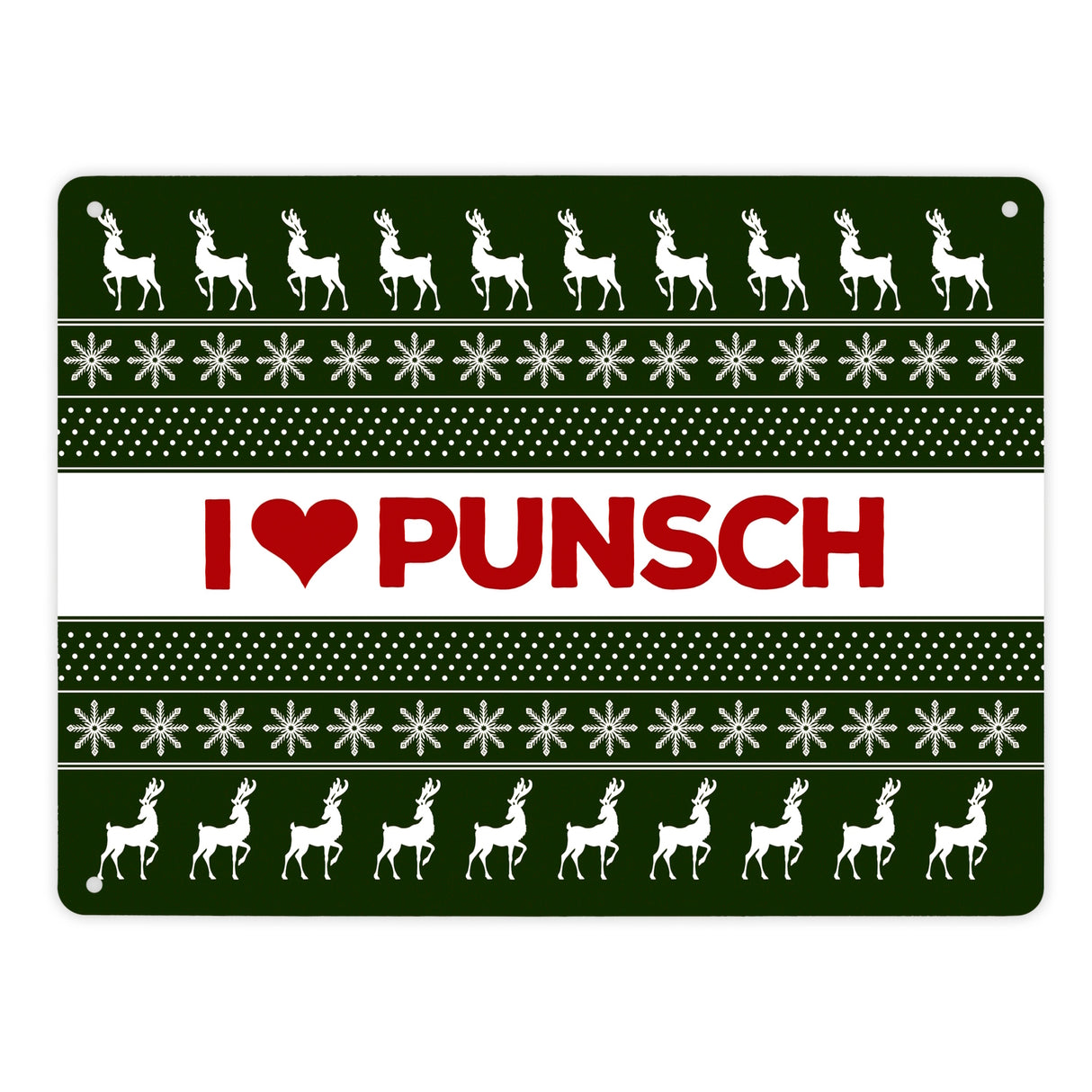 I love Punsch Metallschild mit Weihnachtsmuster Motiv - Weihnachten Herz Rentier Sterne Schnee Punkte Muster