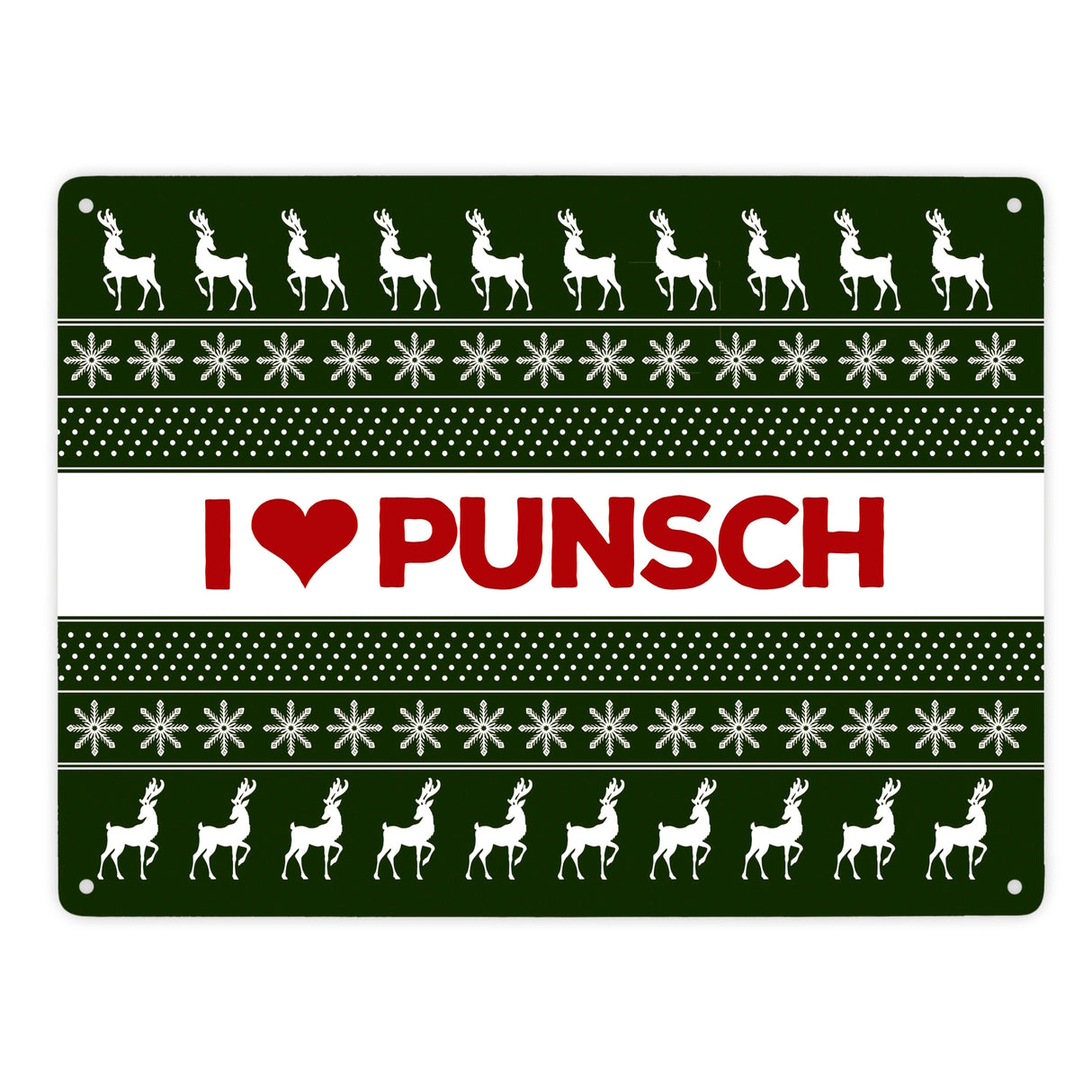 I love Punsch Metallschild mit Weihnachtsmuster Motiv - Weihnachten Herz Rentier Sterne Schnee Punkte Muster
