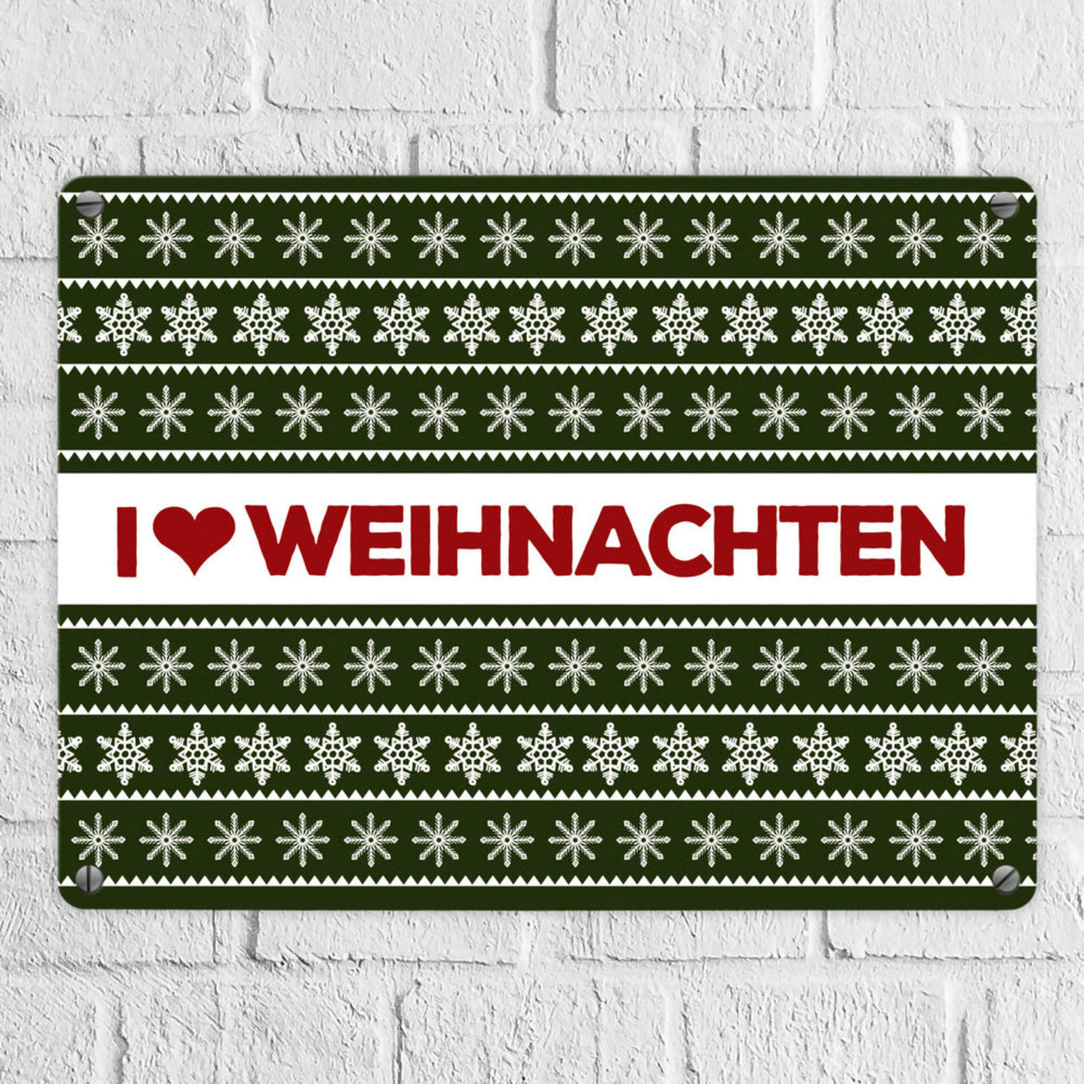 I love Weihnachten Metallschild mit Weihnachtsmuster Motiv - Weihnachten Herz Liebe Stern Schnee
