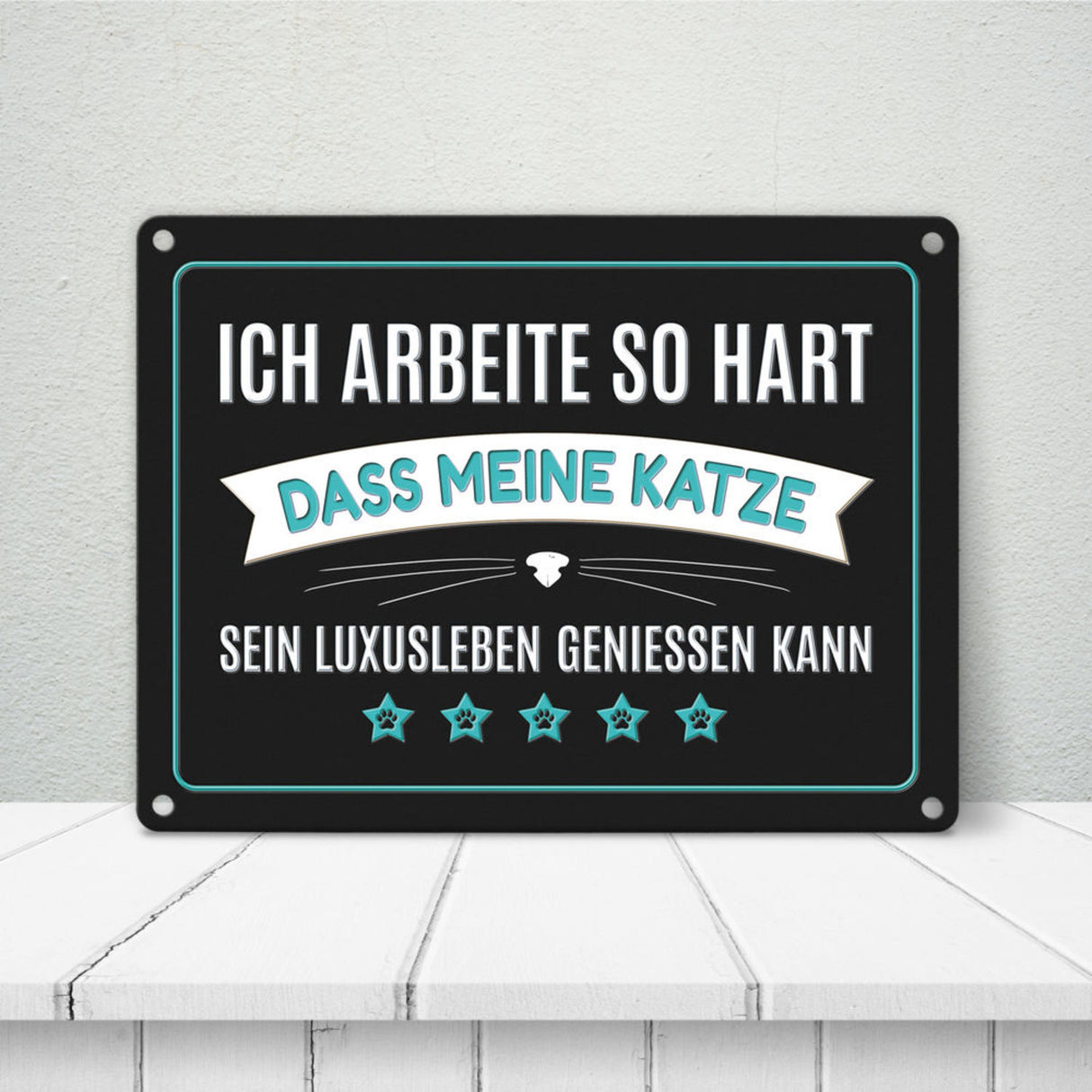 Luxusleben Katze Metallschild mit Barthaar Motiv - Haustier Luxus Arbeit Kater Katze Büro