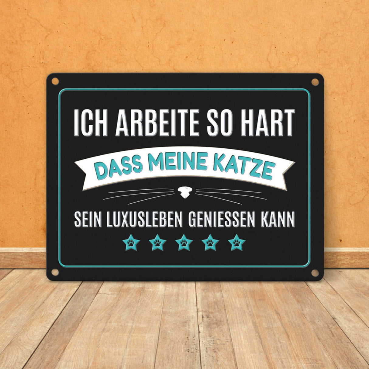 Luxusleben Katze Metallschild mit Barthaar Motiv - Haustier Luxus Arbeit Kater Katze Büro