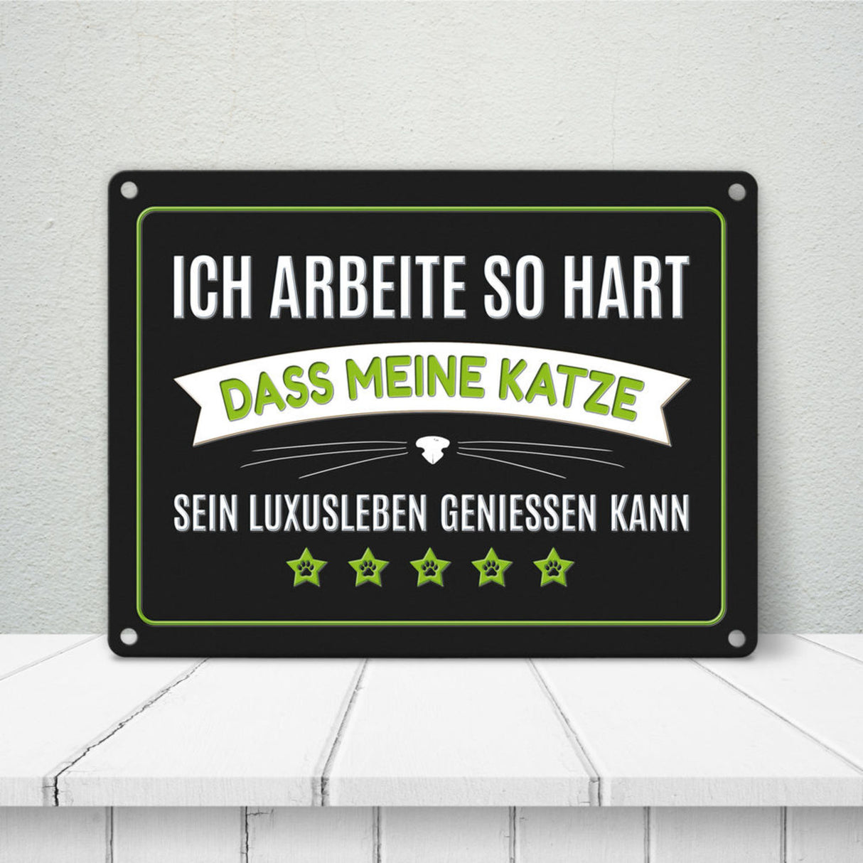 Luxusleben Katze Metallschild mit Barthaar Motiv - Haustier Luxus Arbeit Kater Katze Büro