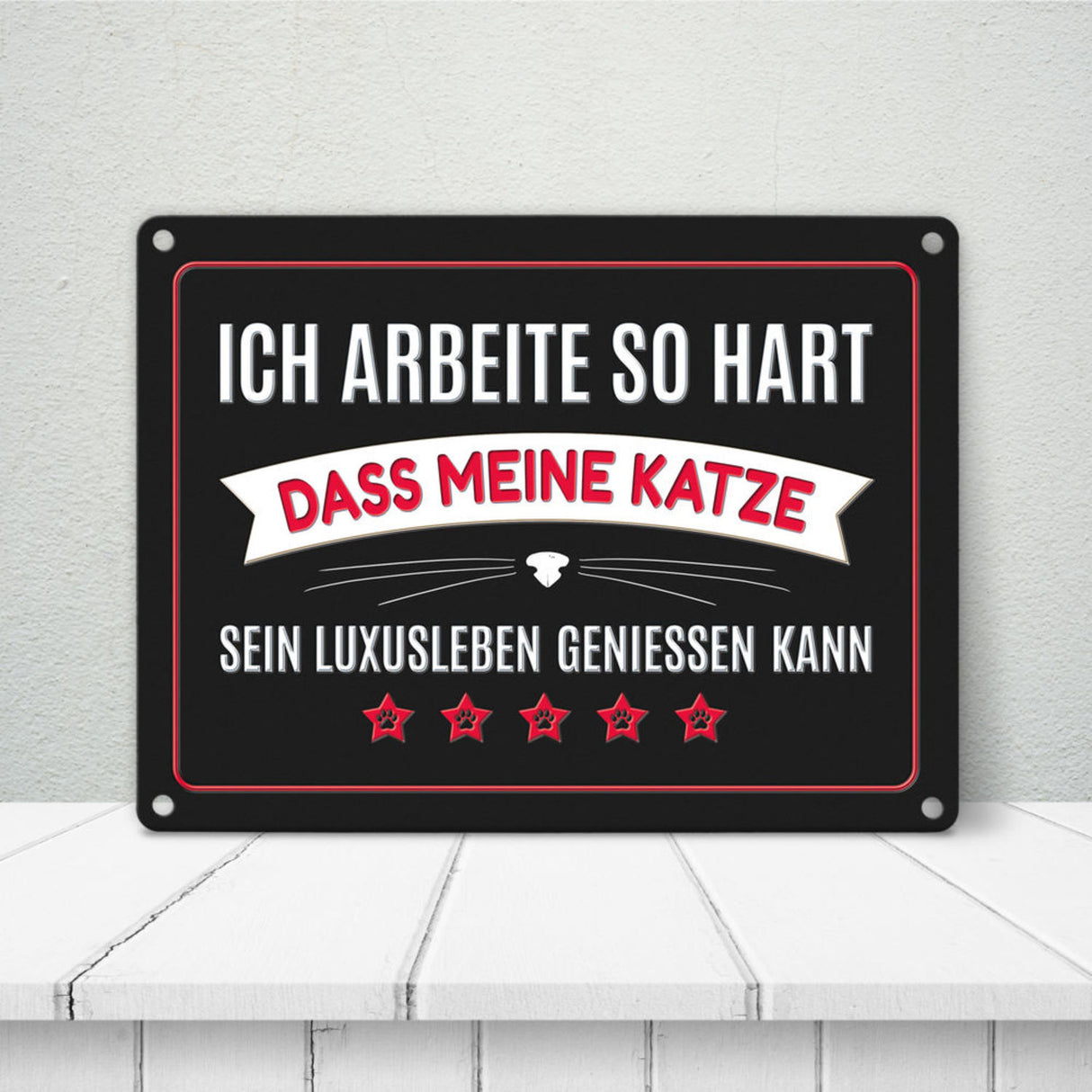 Luxusleben Katze Metallschild mit Barthaar Motiv - Haustier Luxus Arbeit Kater Katze Büro