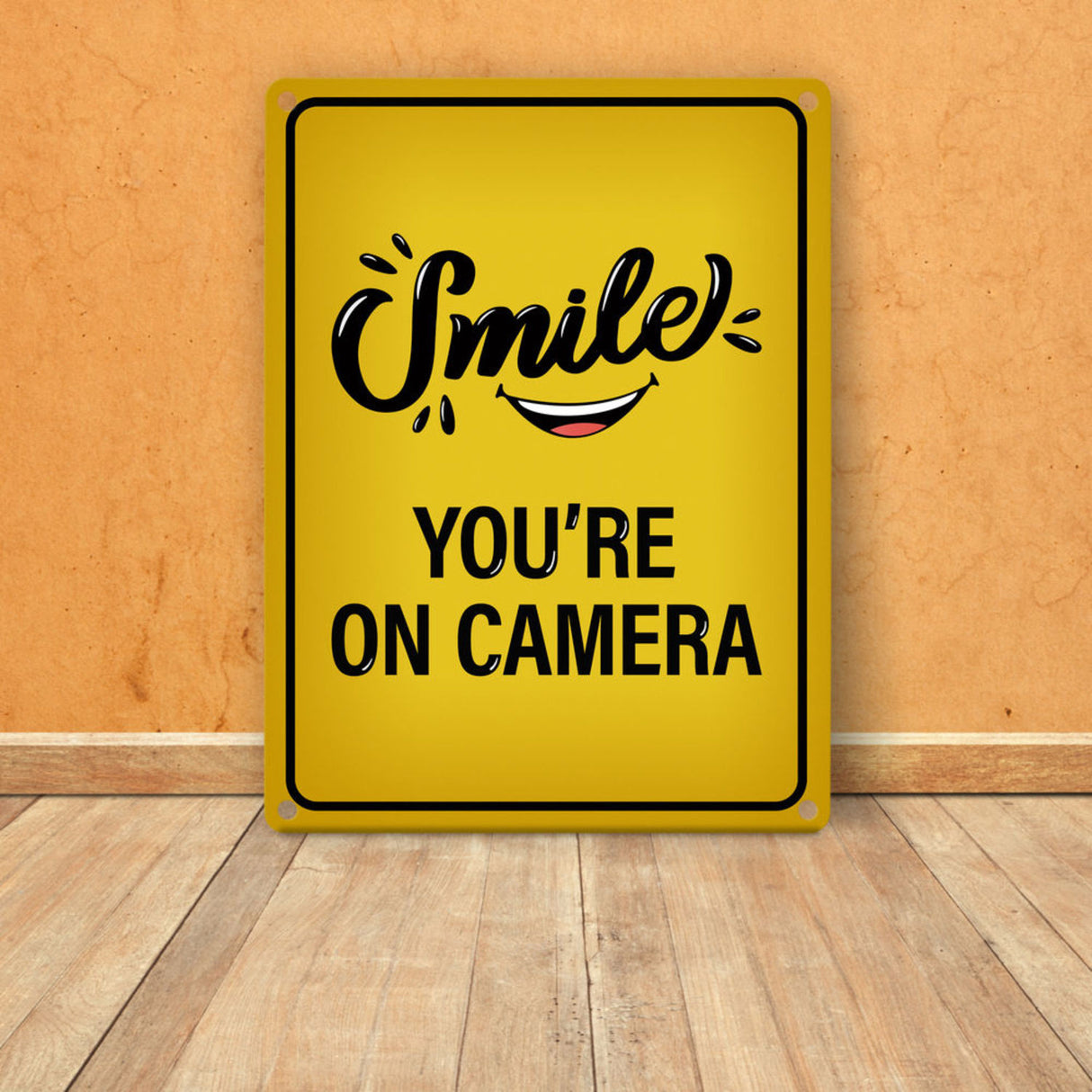 Smile you're on camera Metallschild - Kamera Lachen Lächeln Grundstück Eigentum Geischt