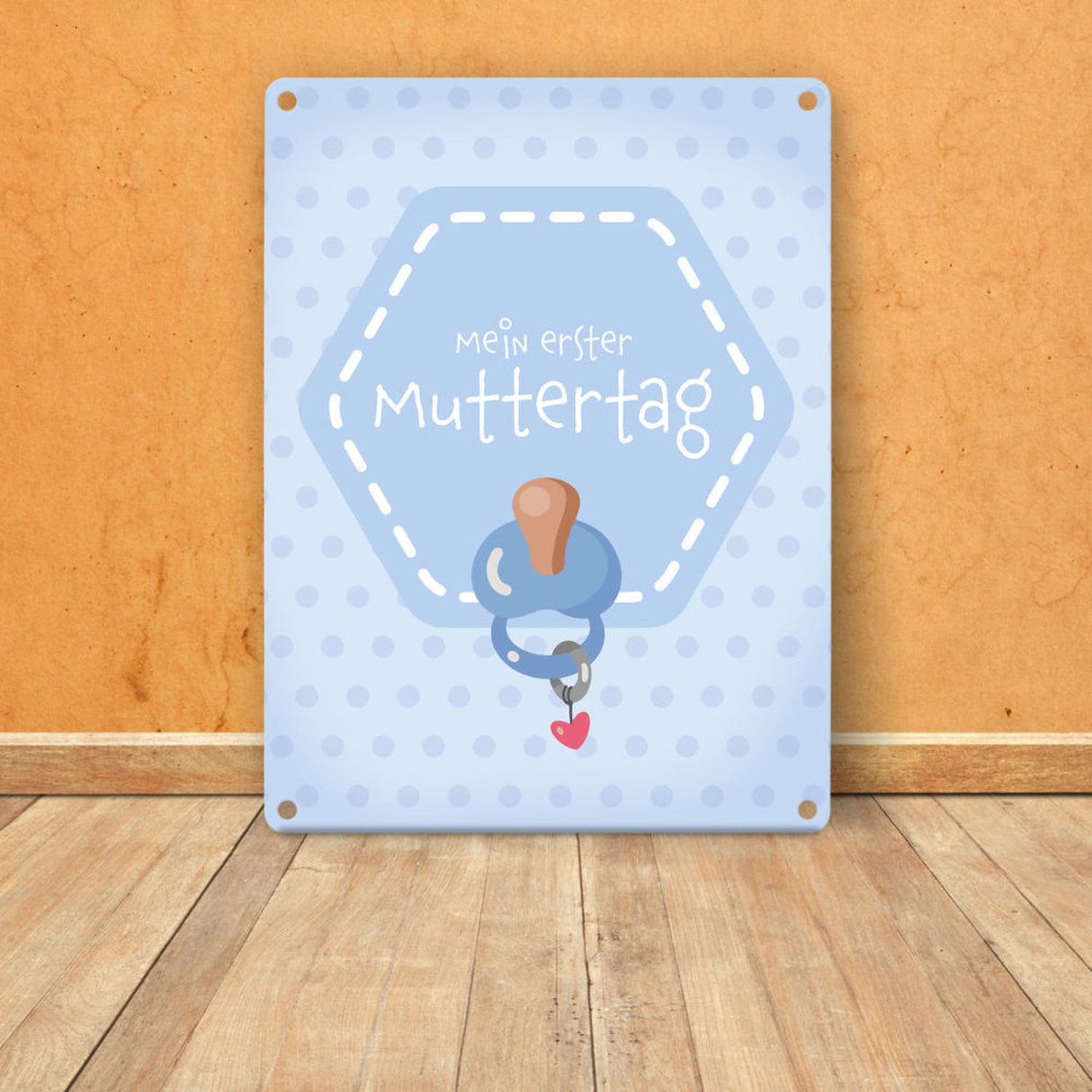 Mein erster Muttertag Metallschild Rosa oder Blau mit Schnuller Motiv