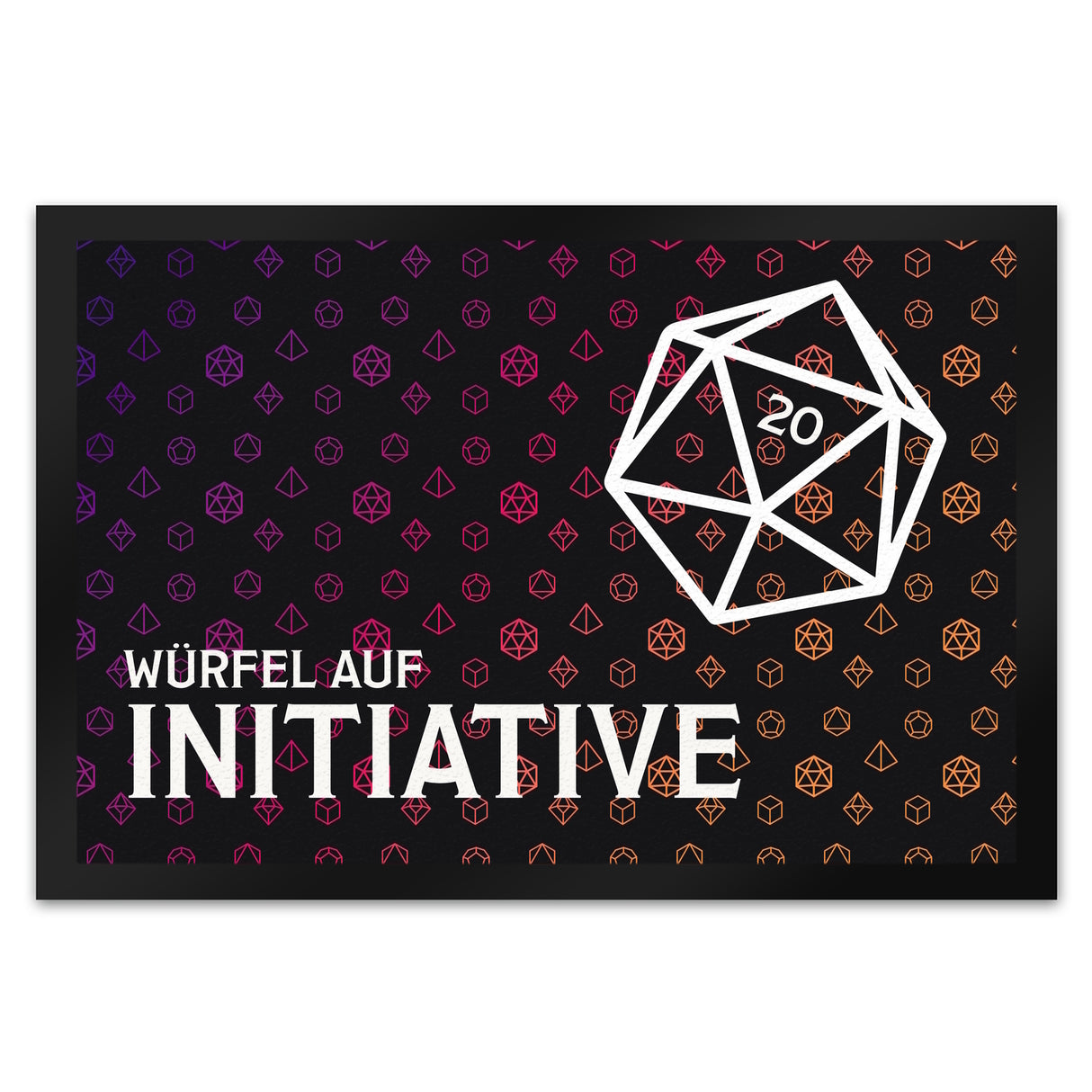 Tabletop Fußmatte mit Würfelmuster und Spruch: Würfel auf Initiative