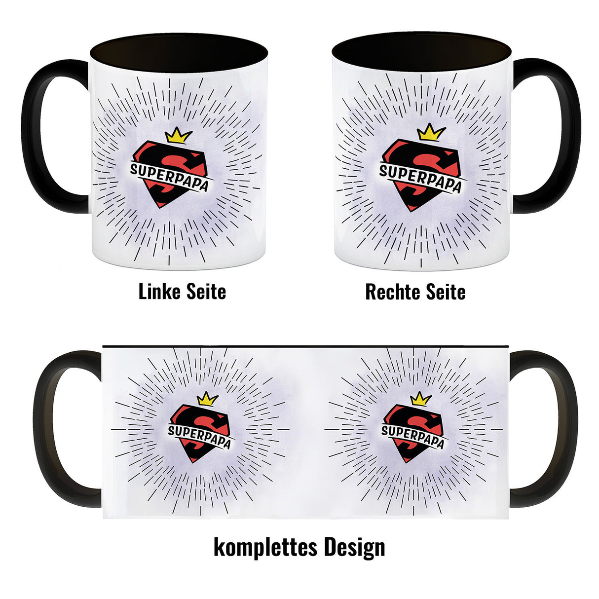 Superpapa Kaffeebecher mit Superheldensymbol