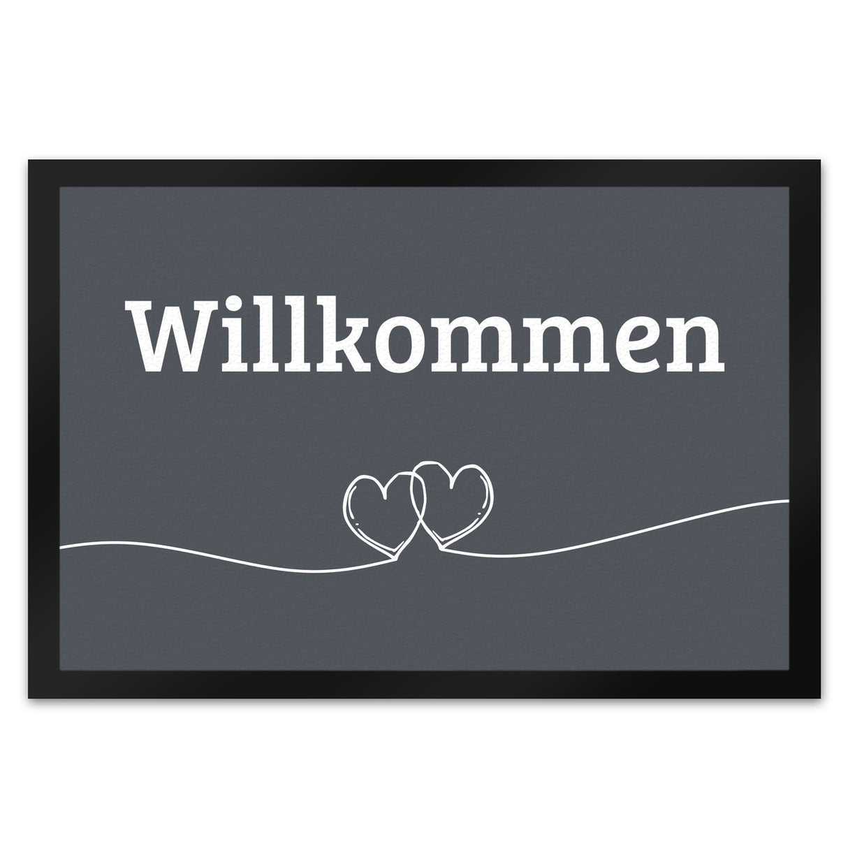 Fußmatte Willkommen in dunkelgrau mit Herzen