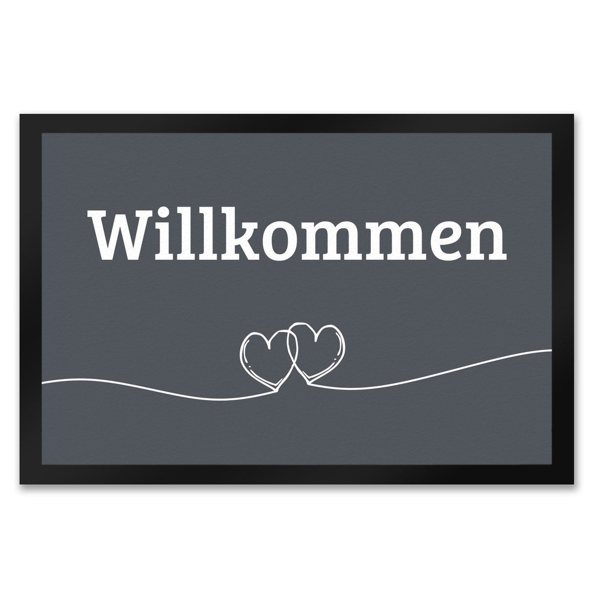 Fußmatte Willkommen in dunkelgrau mit Herzen