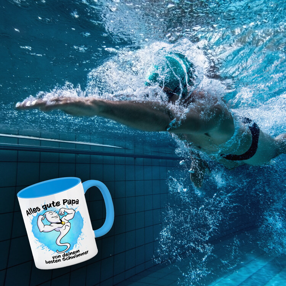 Papas bester Schwimmer Kaffeebecher mit Samen Illustration