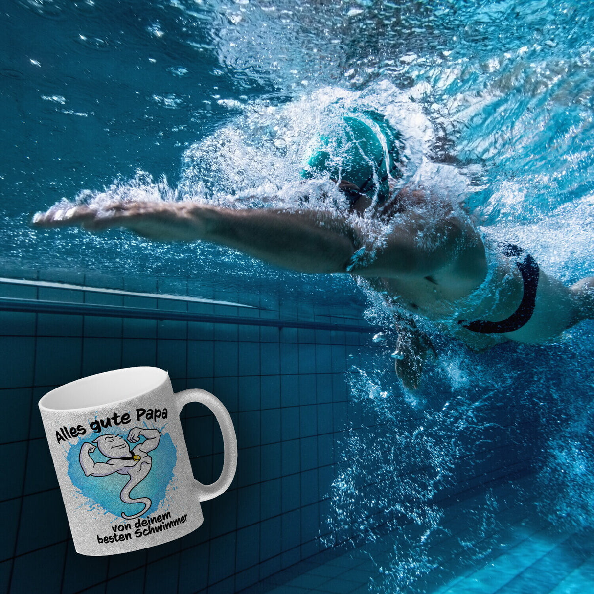 Papas bester Schwimmer Kaffeebecher mit Samen Illustration