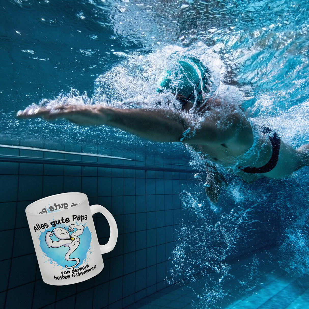 Papas bester Schwimmer Kaffeebecher mit Samen Illustration