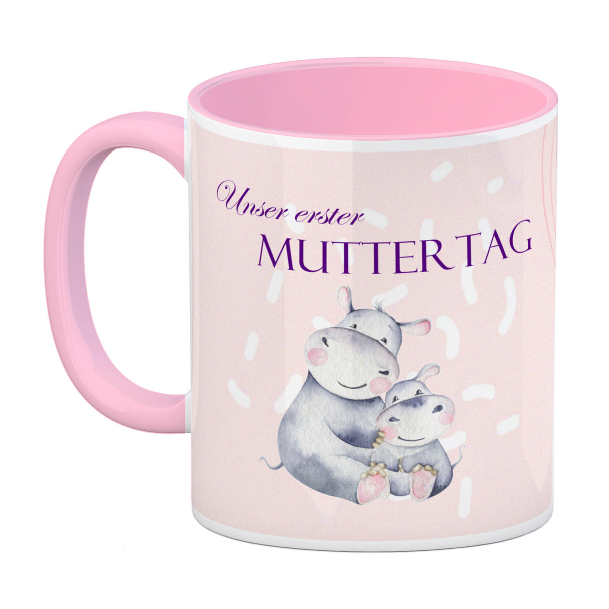 Nilpferd-Kaffeebecher zu ersten Muttertag mit Mama und Baby in rosa