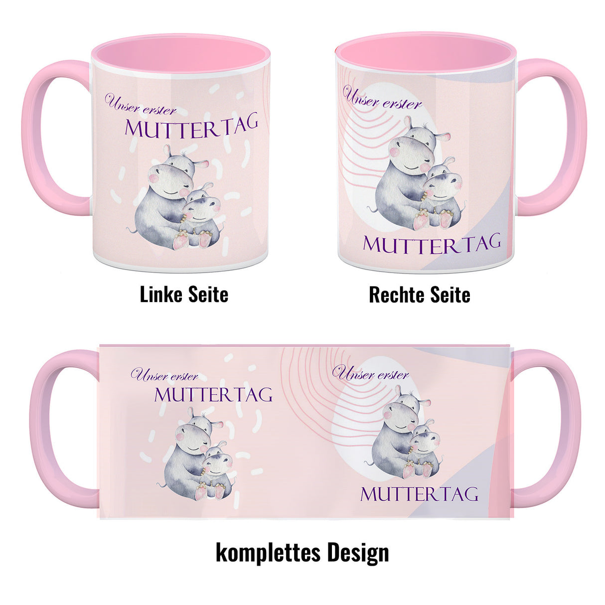 Nilpferd-Kaffeebecher zu ersten Muttertag mit Mama und Baby in rosa