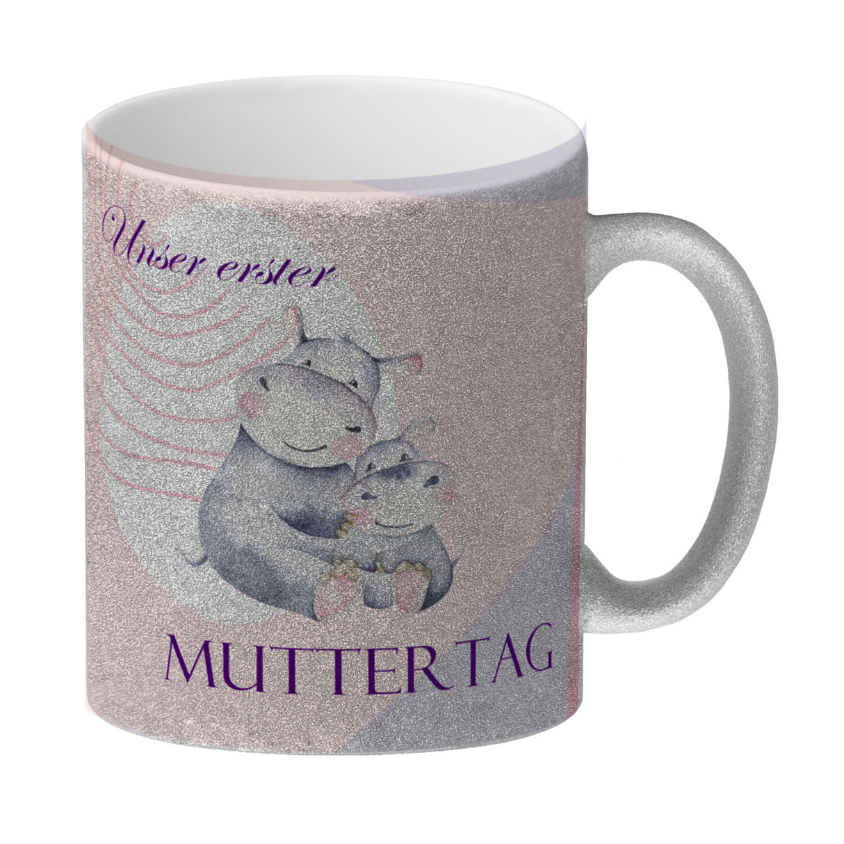 Nilpferd-Kaffeebecher zu ersten Muttertag mit Mama und Baby in rosa