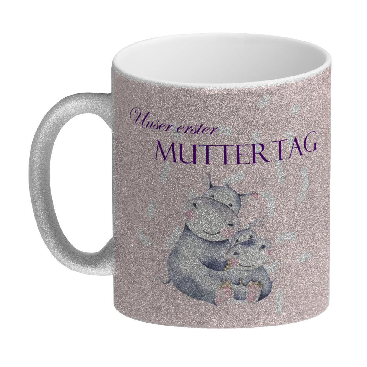 Nilpferd-Kaffeebecher zu ersten Muttertag mit Mama und Baby in rosa