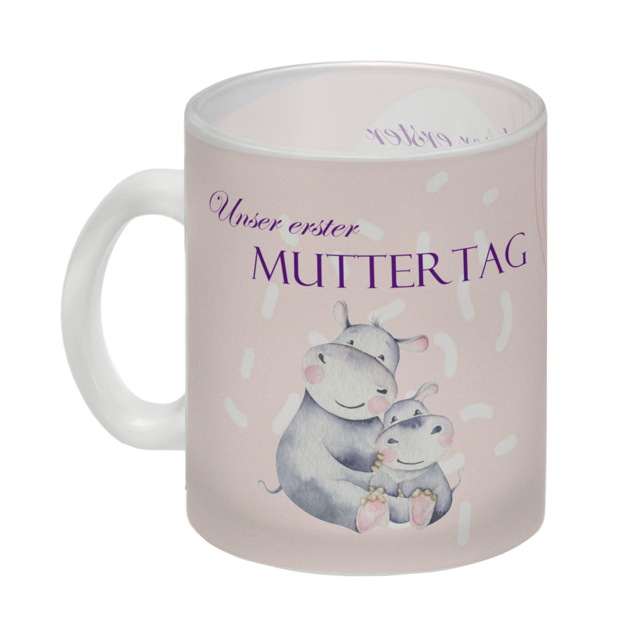 Nilpferd-Kaffeebecher zu ersten Muttertag mit Mama und Baby in rosa