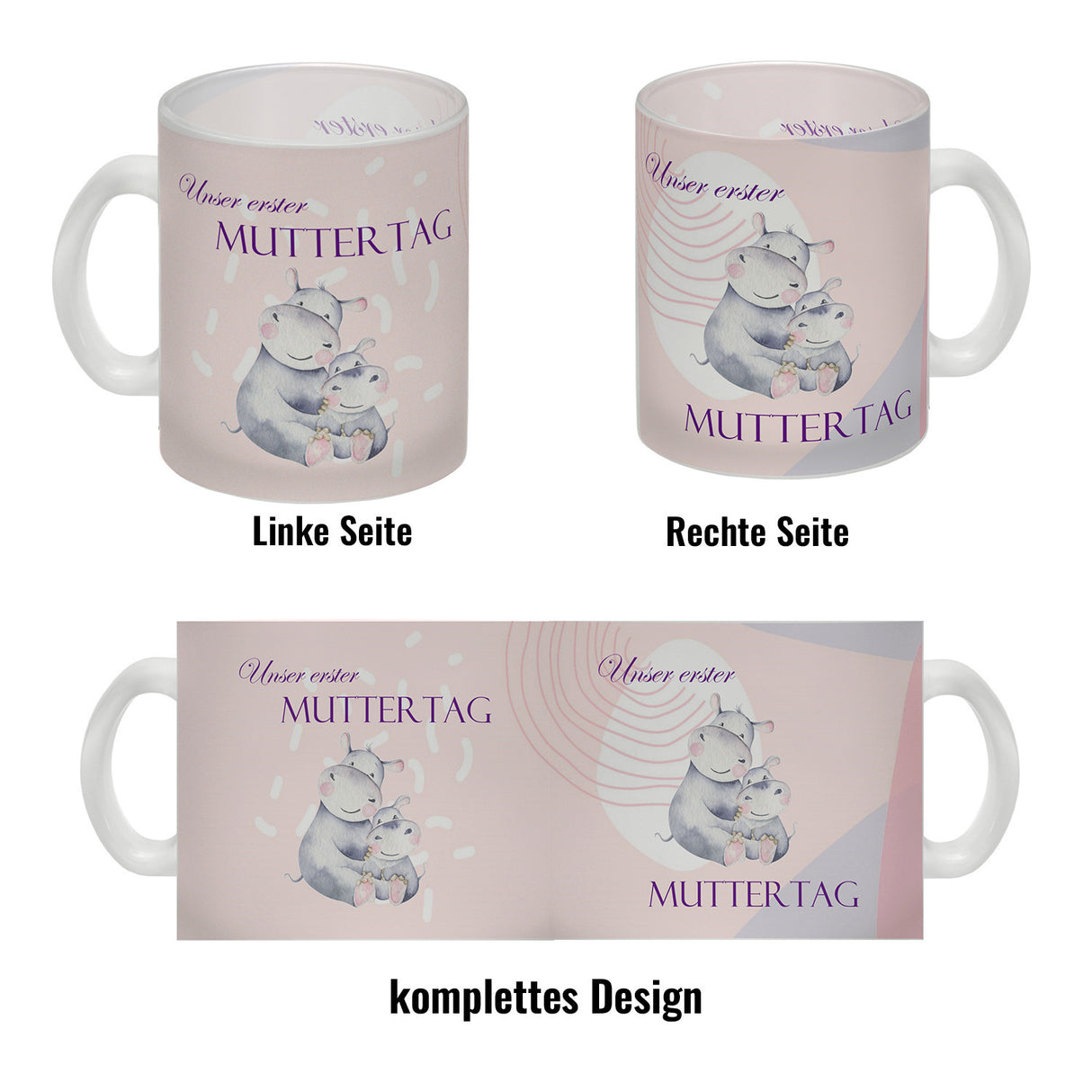 Nilpferd-Kaffeebecher zu ersten Muttertag mit Mama und Baby in rosa