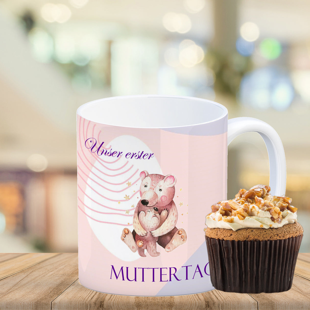 Nilpferd-Kaffeebecher zu ersten Muttertag mit Mama und Baby in rosa