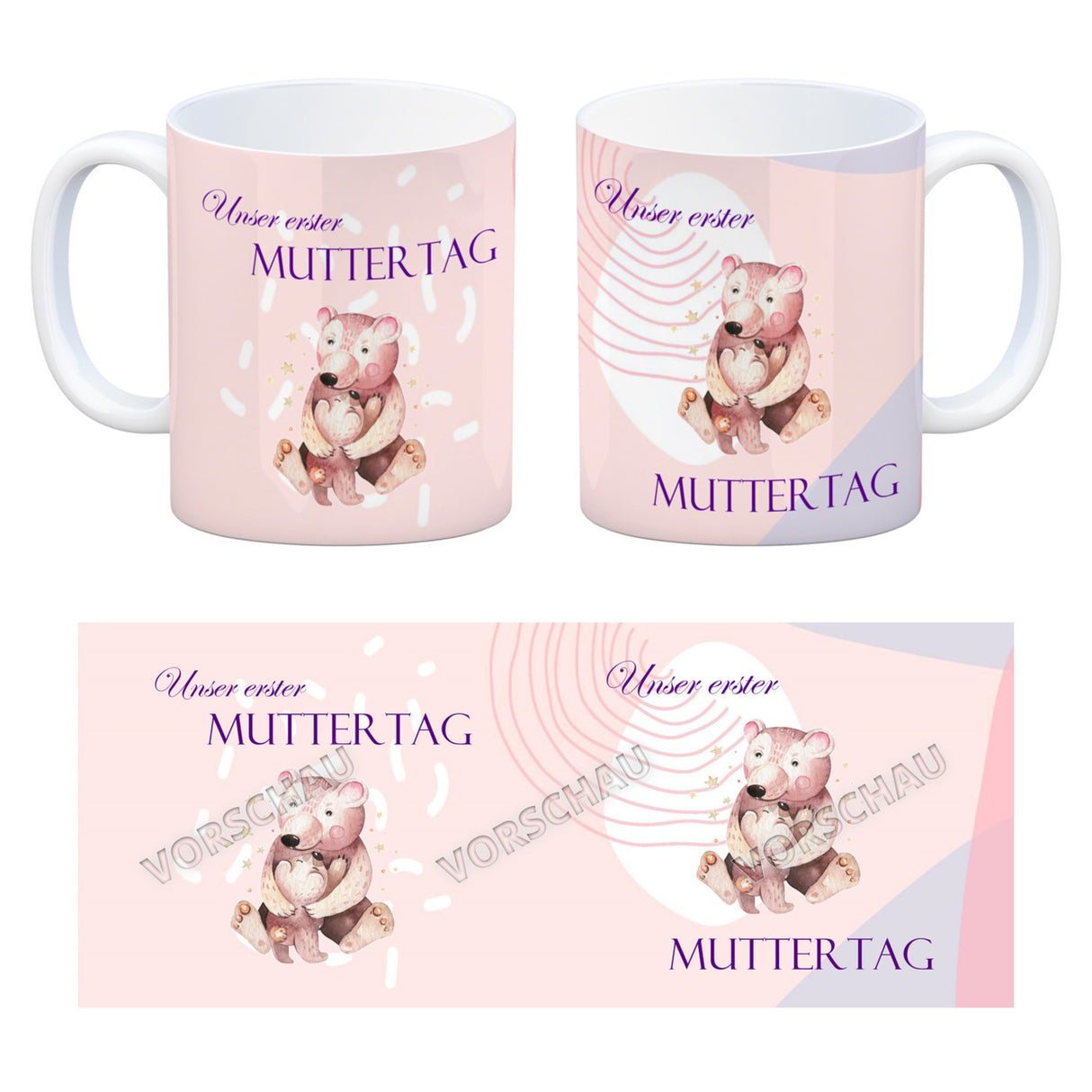 Nilpferd-Kaffeebecher zu ersten Muttertag mit Mama und Baby in rosa