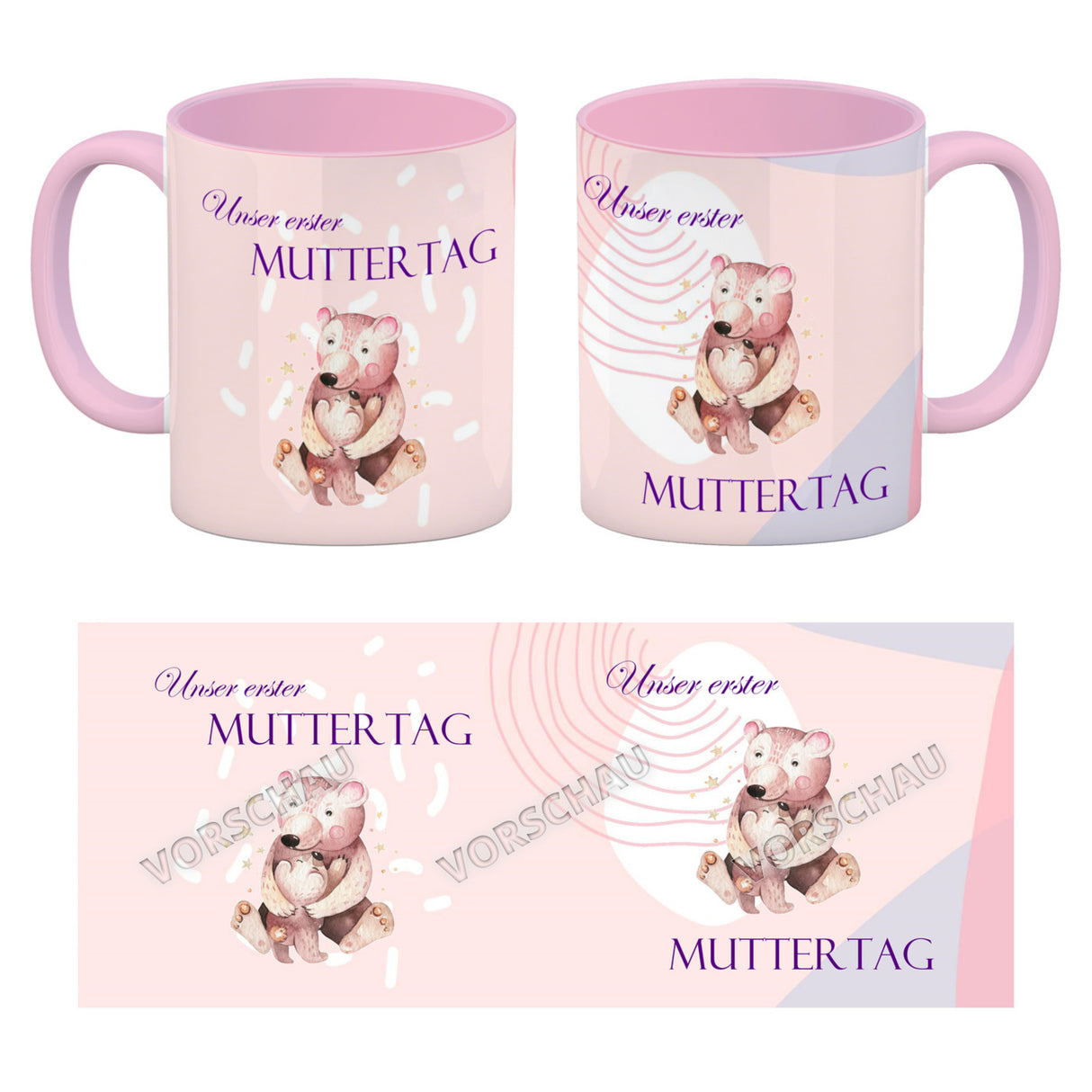 Nilpferd-Kaffeebecher zu ersten Muttertag mit Mama und Baby in rosa