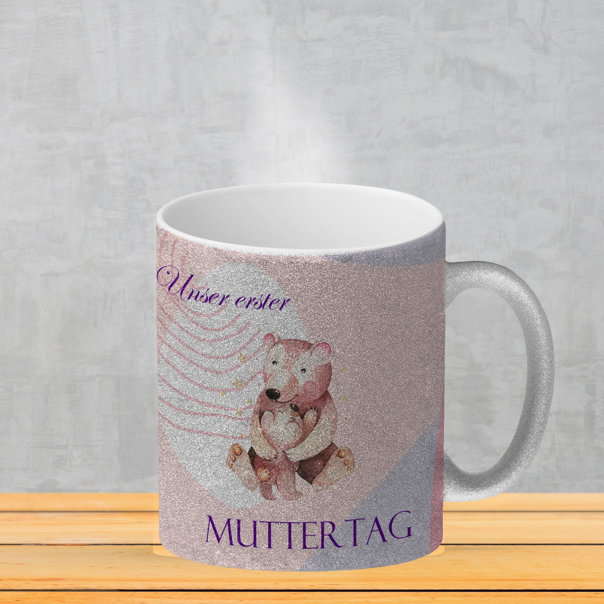 Nilpferd-Kaffeebecher zu ersten Muttertag mit Mama und Baby in rosa