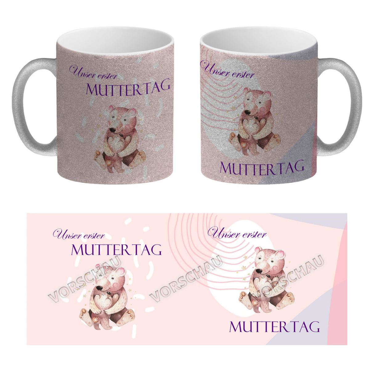 Nilpferd-Kaffeebecher zu ersten Muttertag mit Mama und Baby in rosa