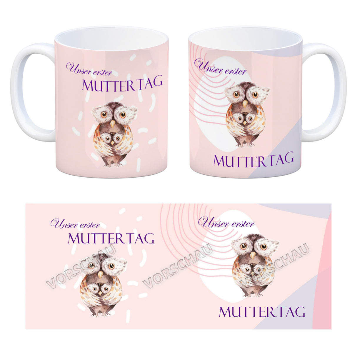 Nilpferd-Kaffeebecher zu ersten Muttertag mit Mama und Baby in rosa