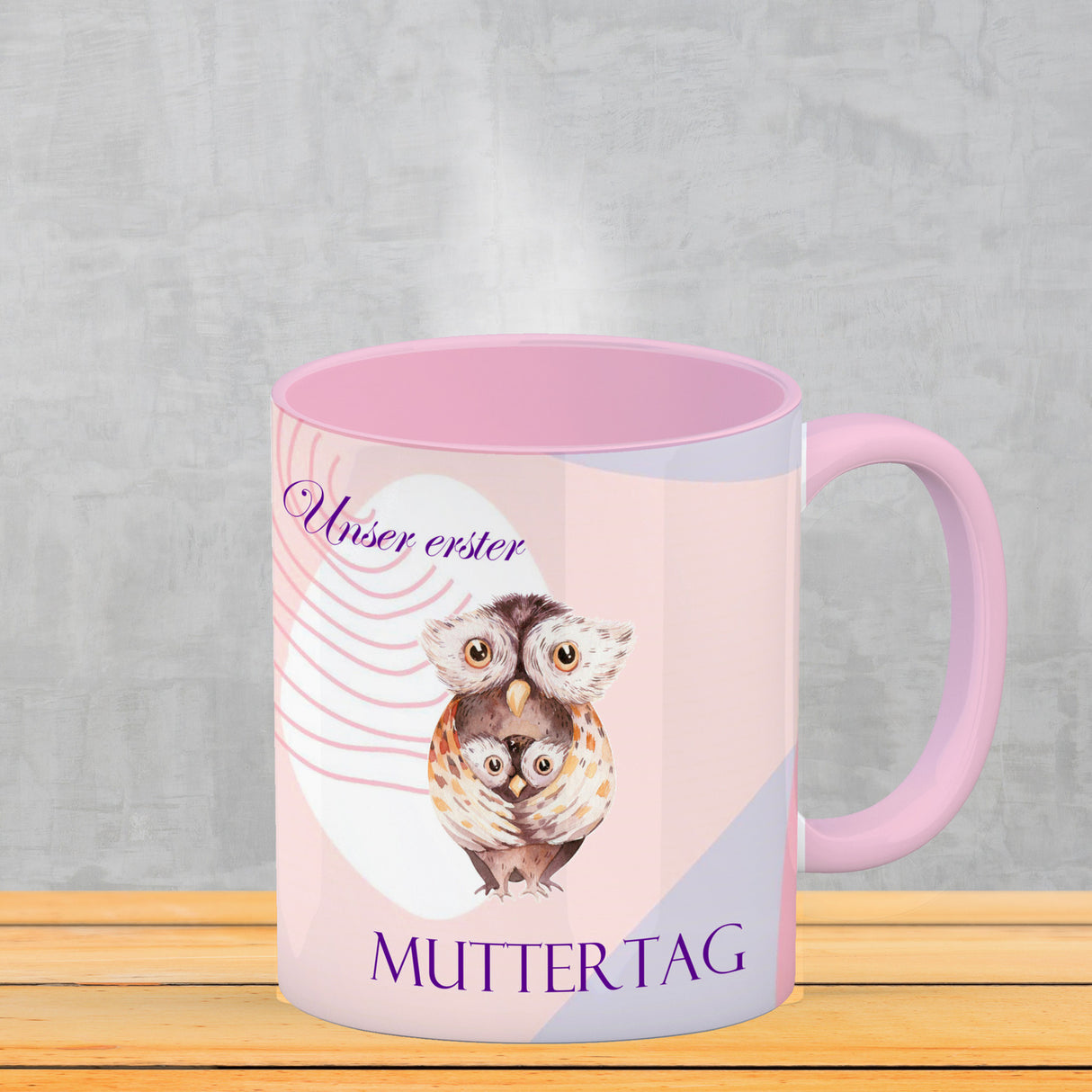 Nilpferd-Kaffeebecher zu ersten Muttertag mit Mama und Baby in rosa