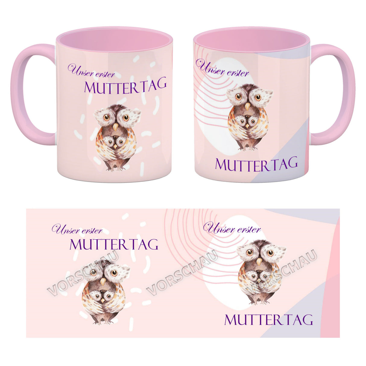 Nilpferd-Kaffeebecher zu ersten Muttertag mit Mama und Baby in rosa