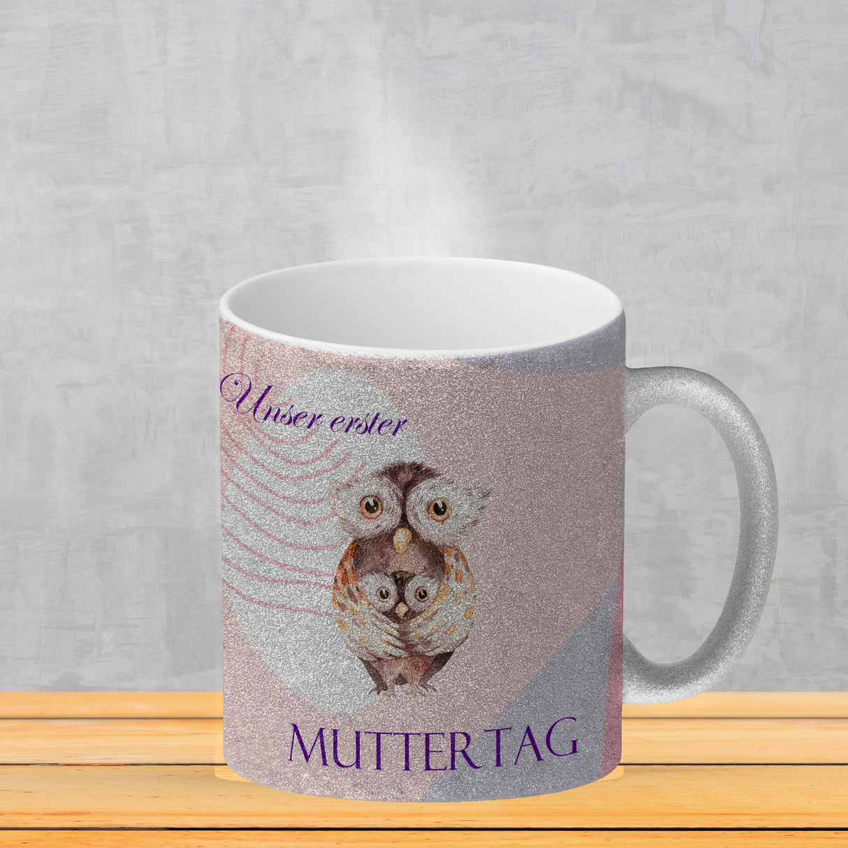 Nilpferd-Kaffeebecher zu ersten Muttertag mit Mama und Baby in rosa