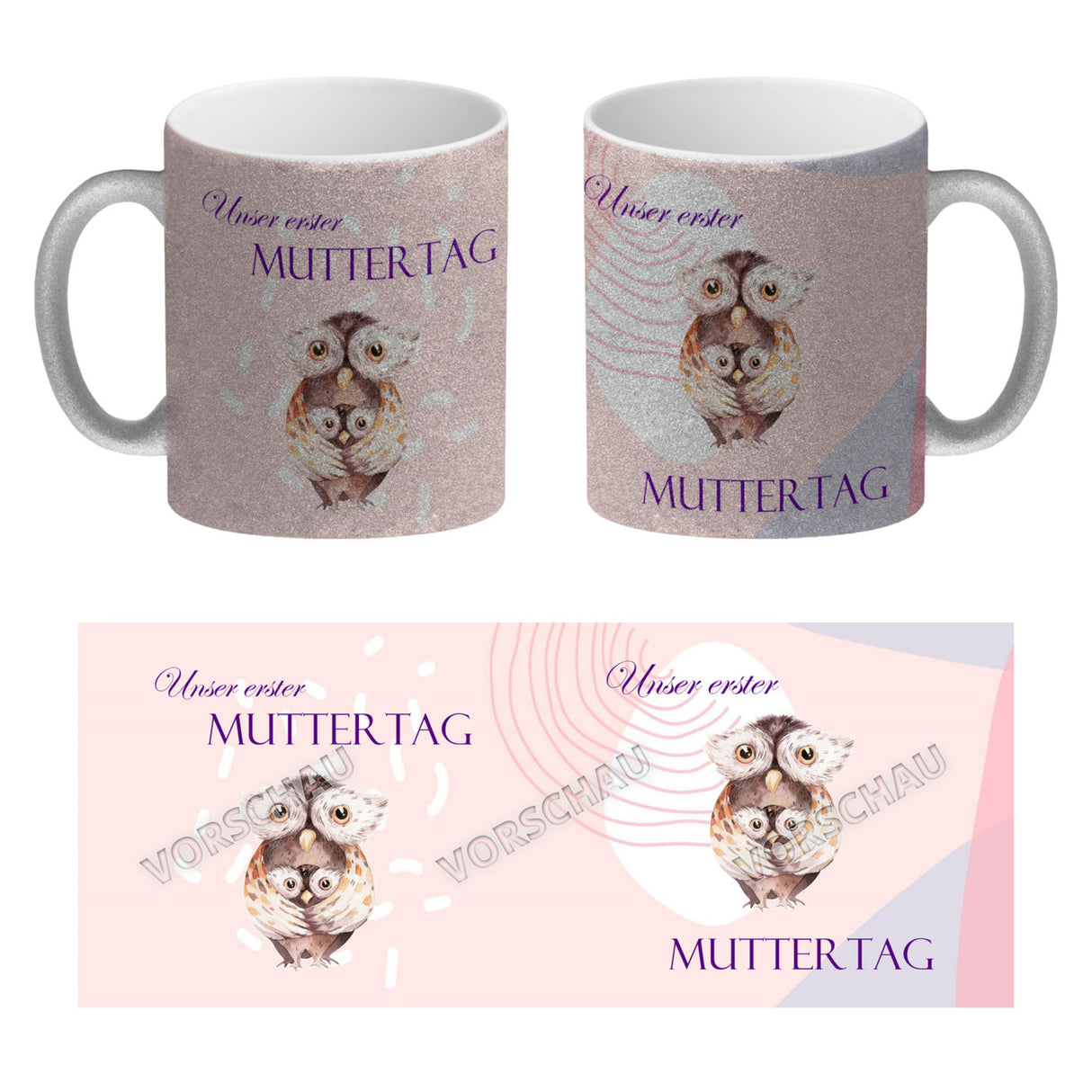 Nilpferd-Kaffeebecher zu ersten Muttertag mit Mama und Baby in rosa